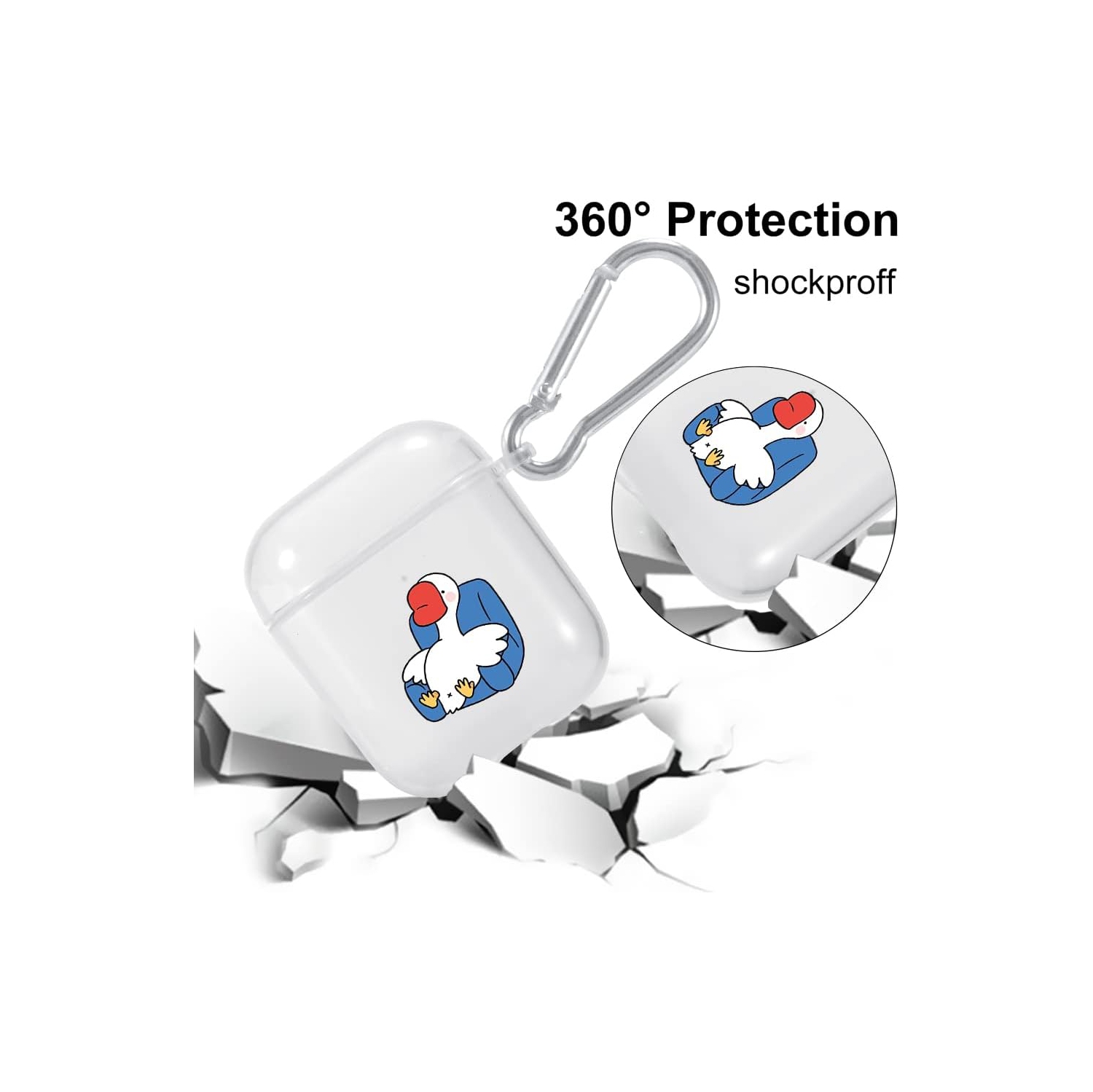 Cute Case for Airpods 1 &2, Transparent Clear Protective Soft TPU Cover, Duck Pattern Design Animal Fun Cases