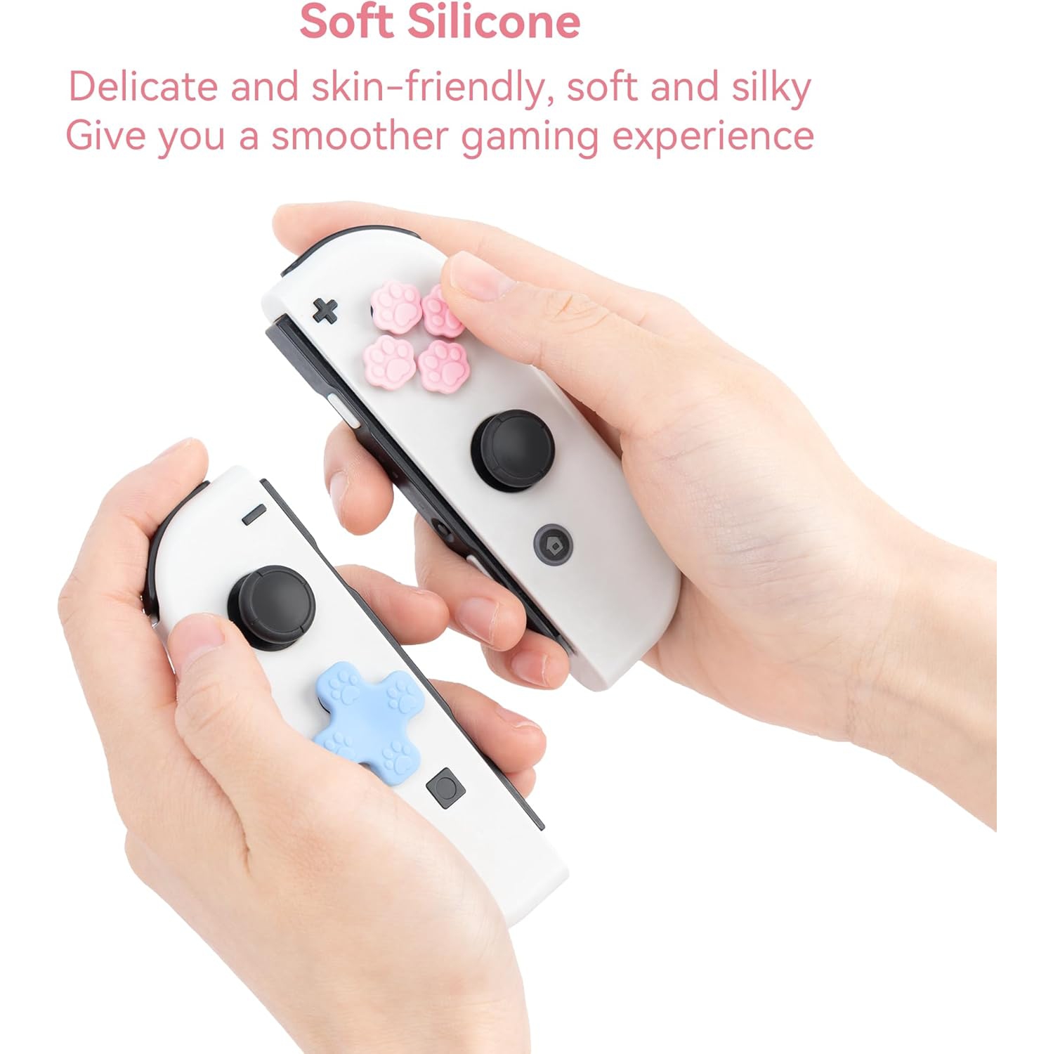 Silicone Cat Paw Button Caps Set - Compatible with Nintendo Switch/O Joy-Con, Pink & Blue
