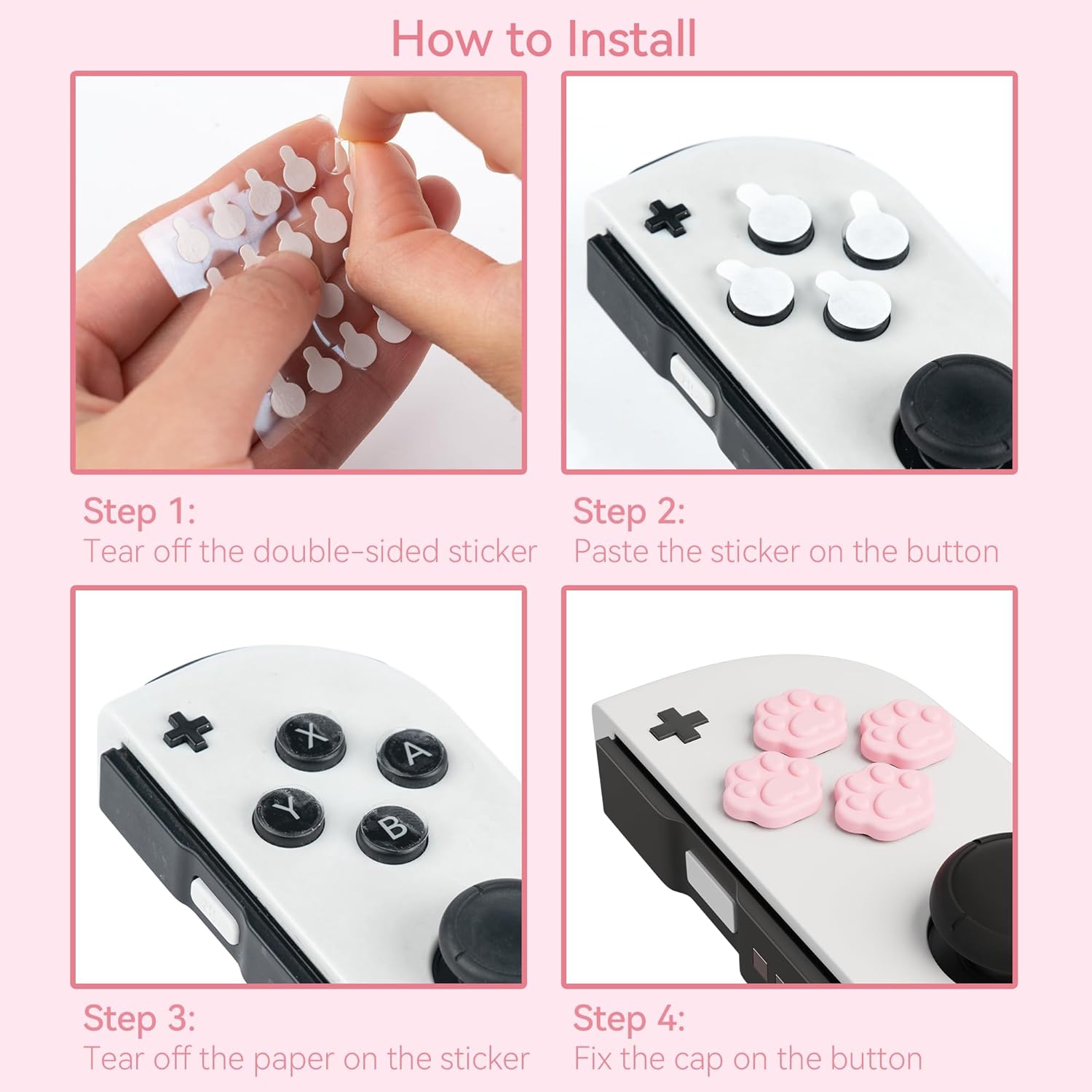 Silicone Cat Paw Button Caps Set - Compatible with Nintendo Switch/O Joy-Con, Pink & Blue