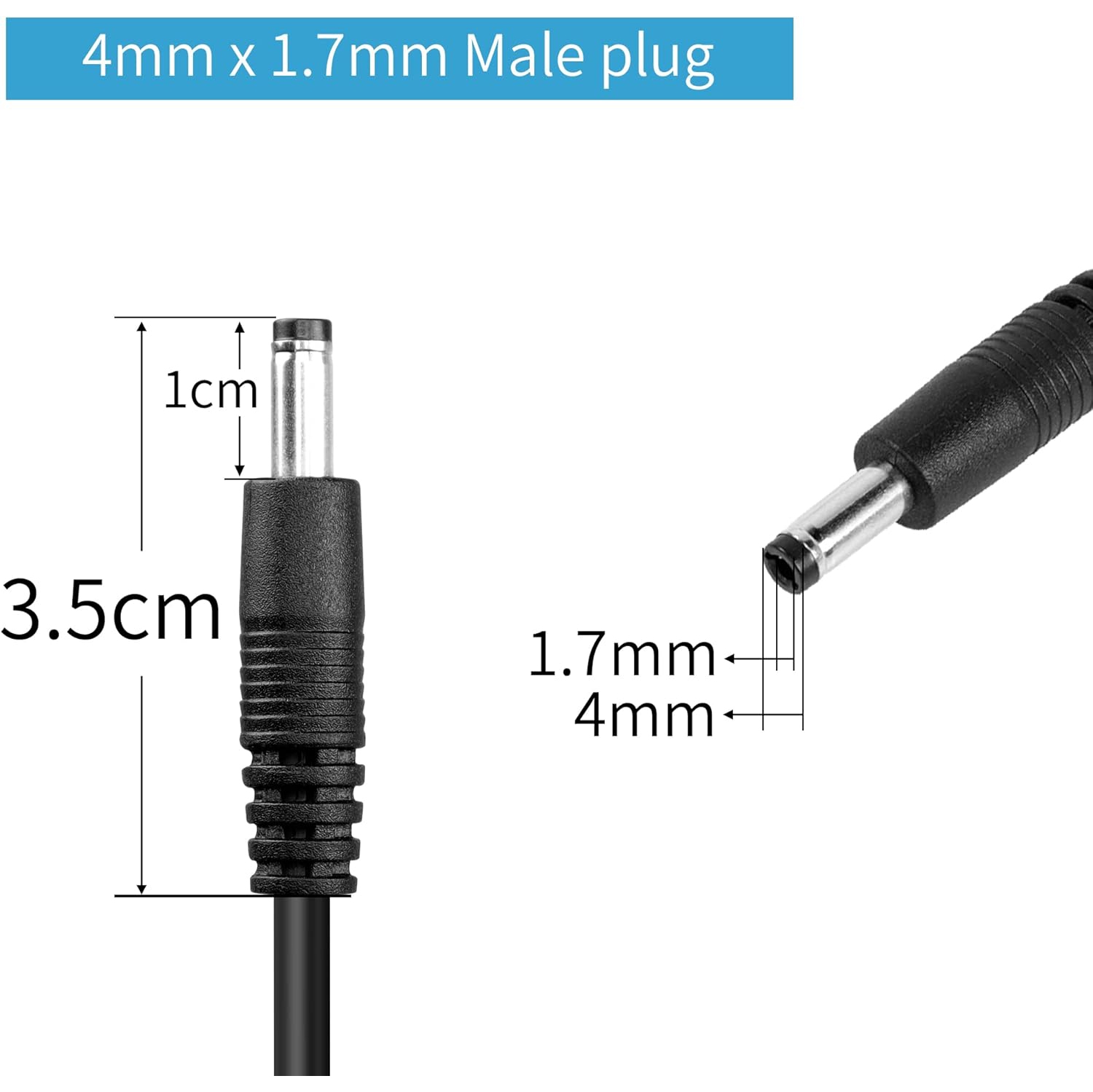 Câble d'alimentation DC COI de 5 V, USB vers DC 4,0 mm x cordon de recharge à ressort 1,7 mm pour lampes USB, ventilateurs USB, dessin