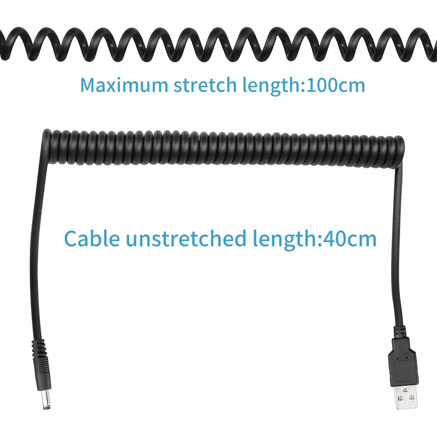 Câble d'alimentation DC COI de 5 V, USB vers DC 4,0 mm x cordon de recharge à ressort 1,7 mm pour lampes USB, ventilateurs USB, dessin