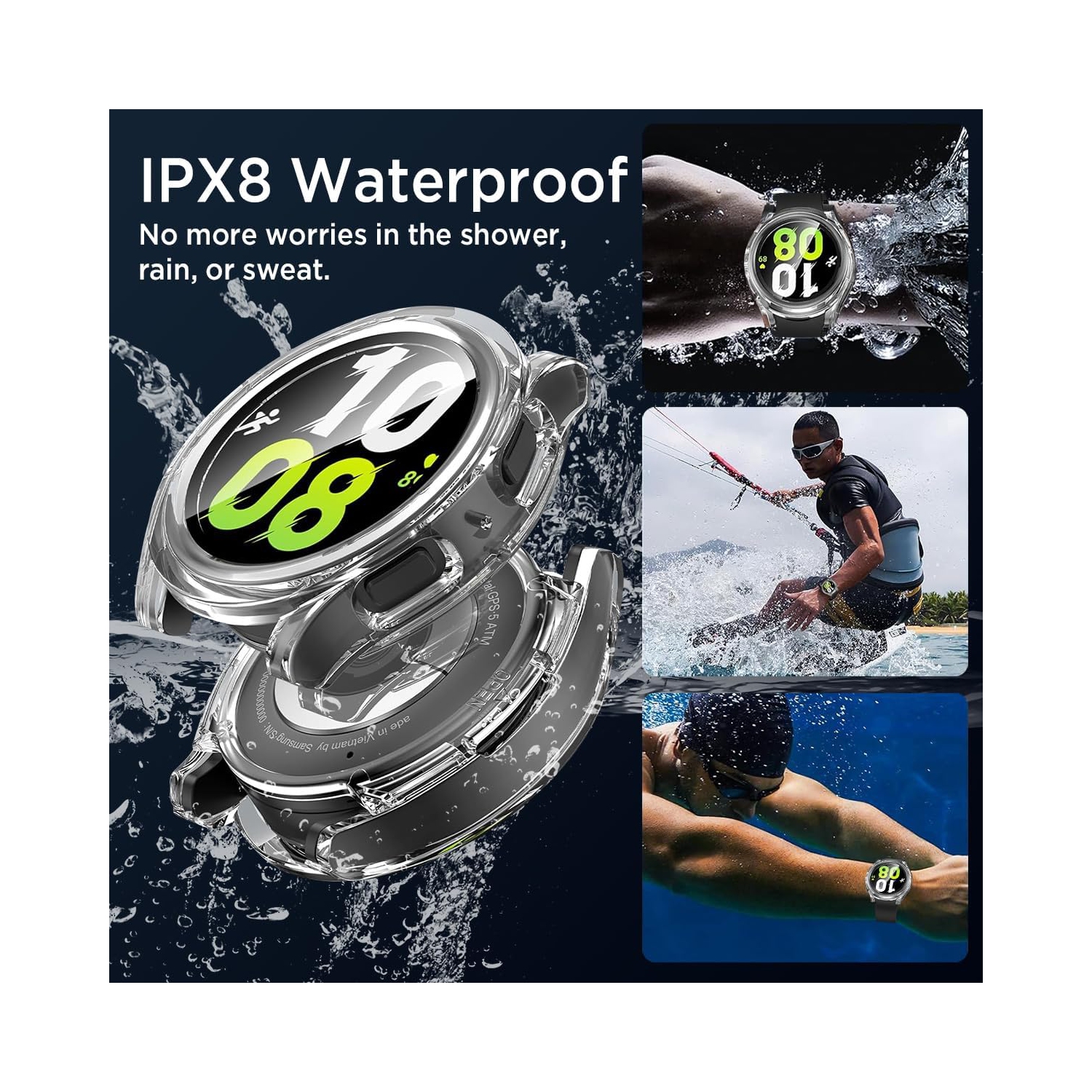 Waterproof Case for Samsung Galaxy Watch 6 44mm,Hard PC Cover with Tempered Gl Screen Protector, Full