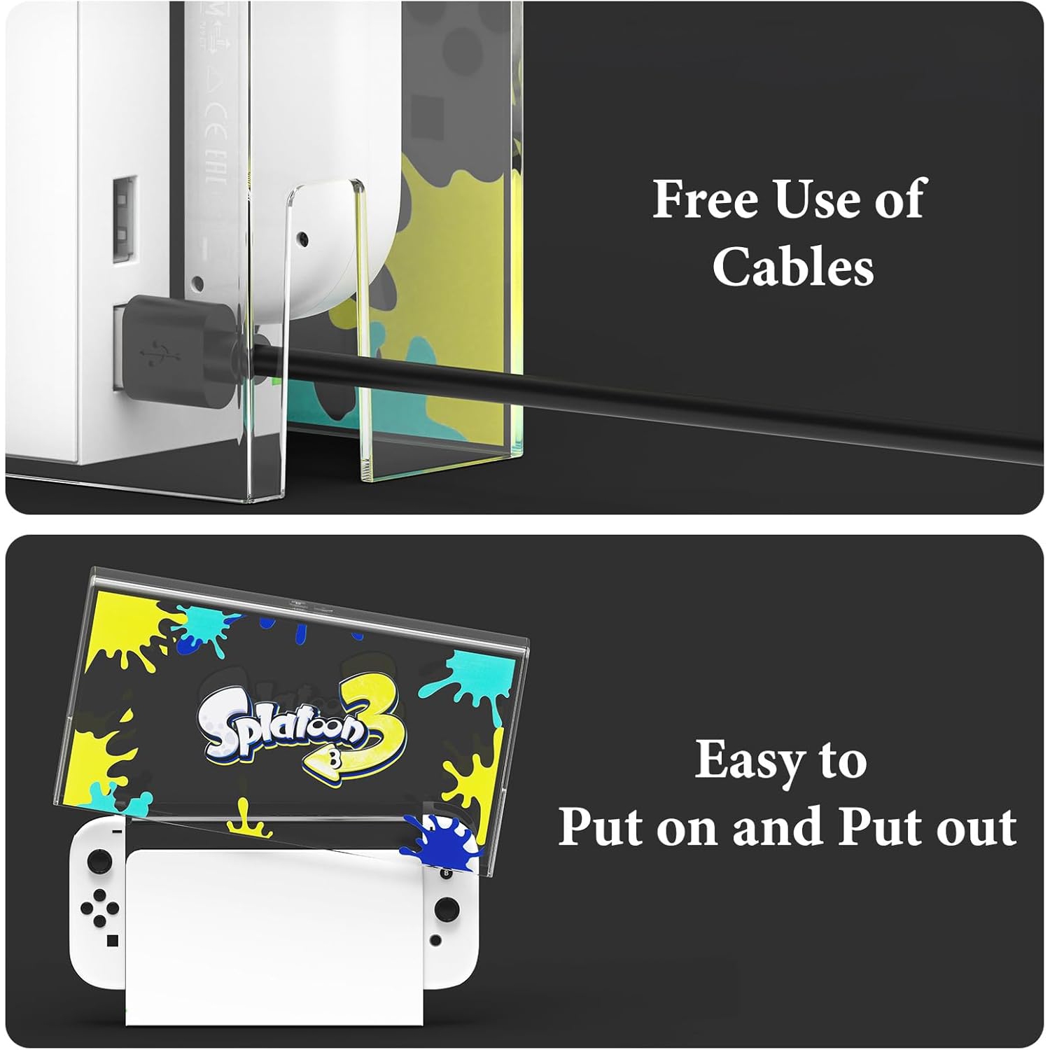 Clear Dust Cover Compatible with Nintendo Switch/Switch O Charging Dock, Splatoon Dust Guard