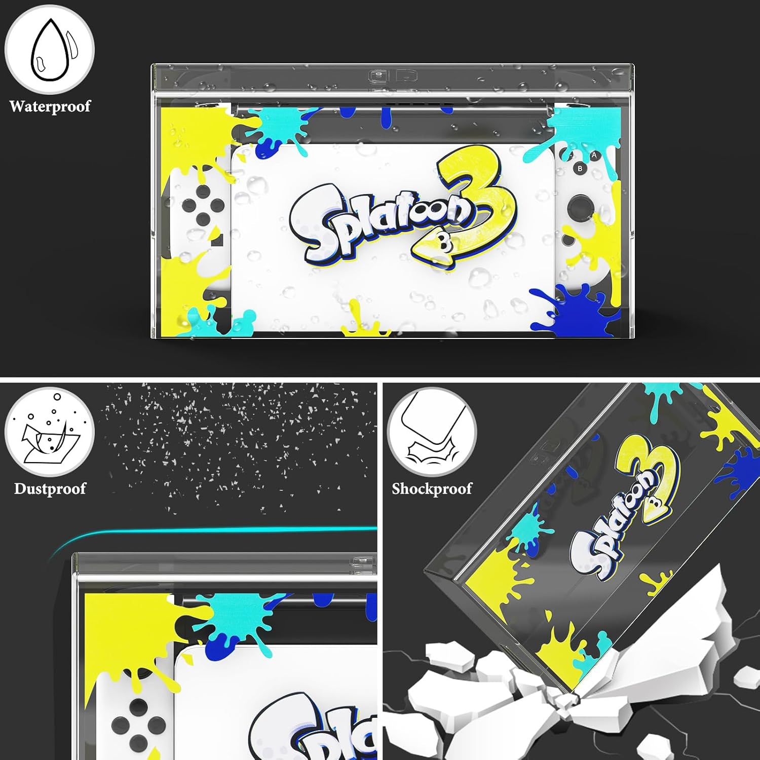 Clear Dust Cover Compatible with Nintendo Switch/Switch O Charging Dock, Splatoon Dust Guard