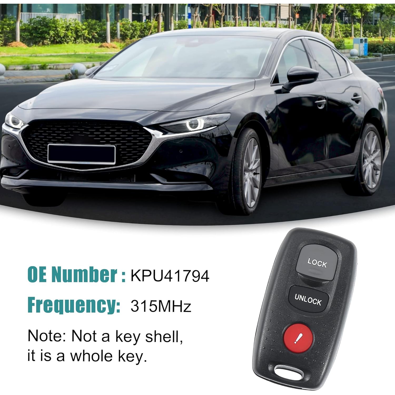 Keyless Entry Remote Key Fob Fit for Mazda 3 - Pack of 1 Black