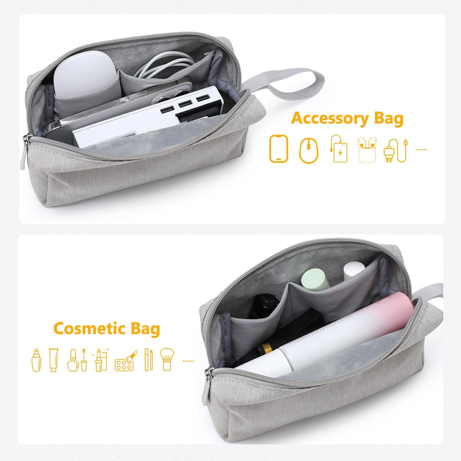 Portable Electronics Organizer Bag, Carrying Case for Cellphone Charger Power Bank Cords Stylus Pens Mouse