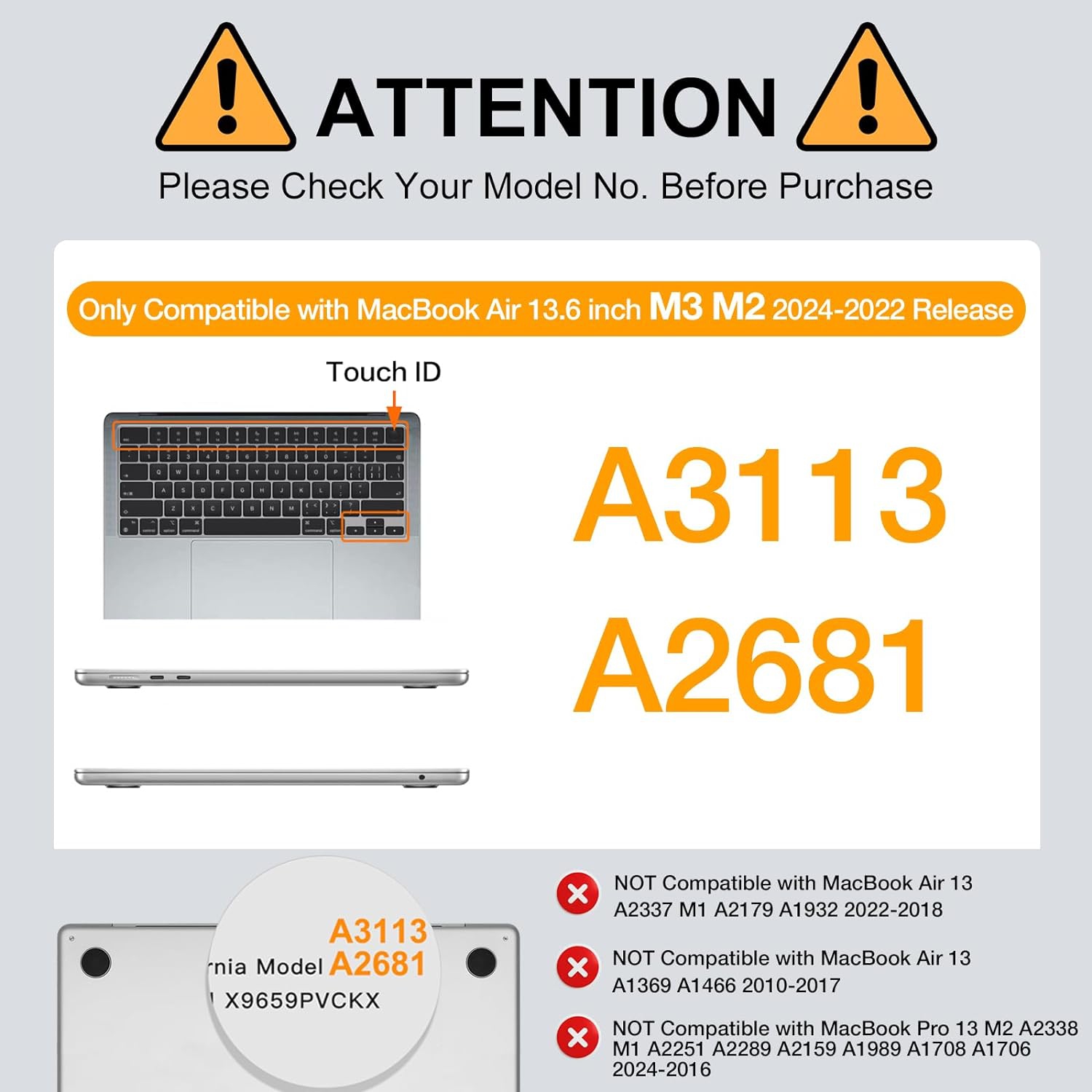 Compatible with MacBook Air 13.6 inch Case 2022 2023 Release A2681 M2 Chip with Liquid Retina Display Touch