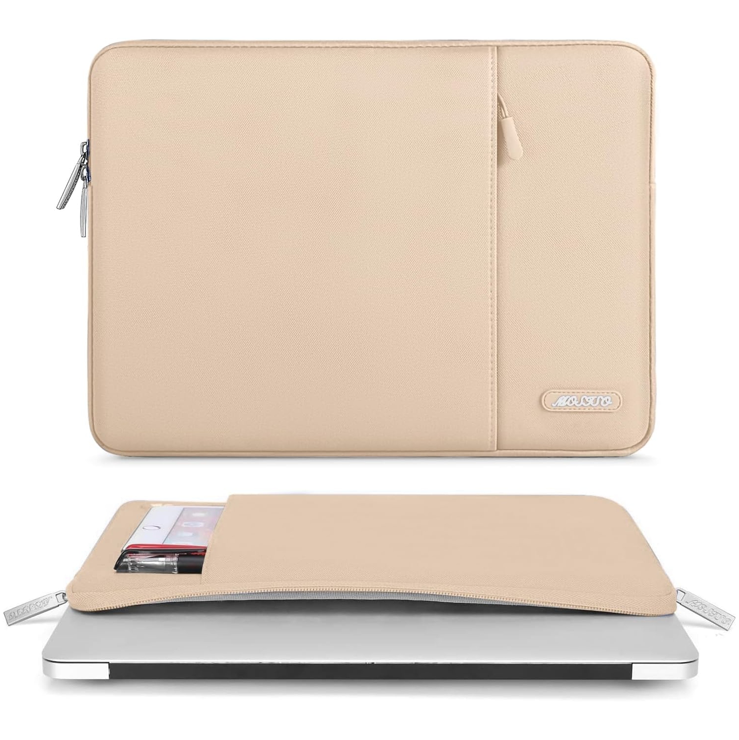 Laptop Sleeve Bag Compatible with Laptop 13.3 inch, Polyester Vertical Case with Pocket, Apricot