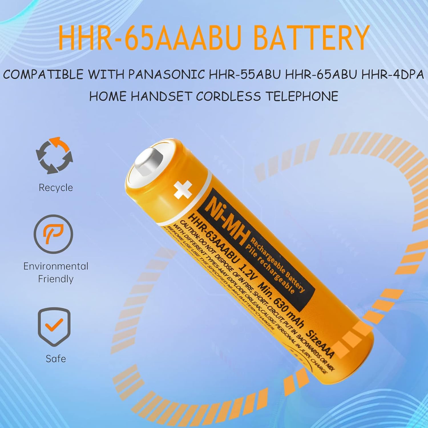 Paquet de 4 téléphones sans fil rechargeables NI-MH AAA de HHR-65AAABU y, 1,2&nbsp;V 630 mAh de remplacement compatible