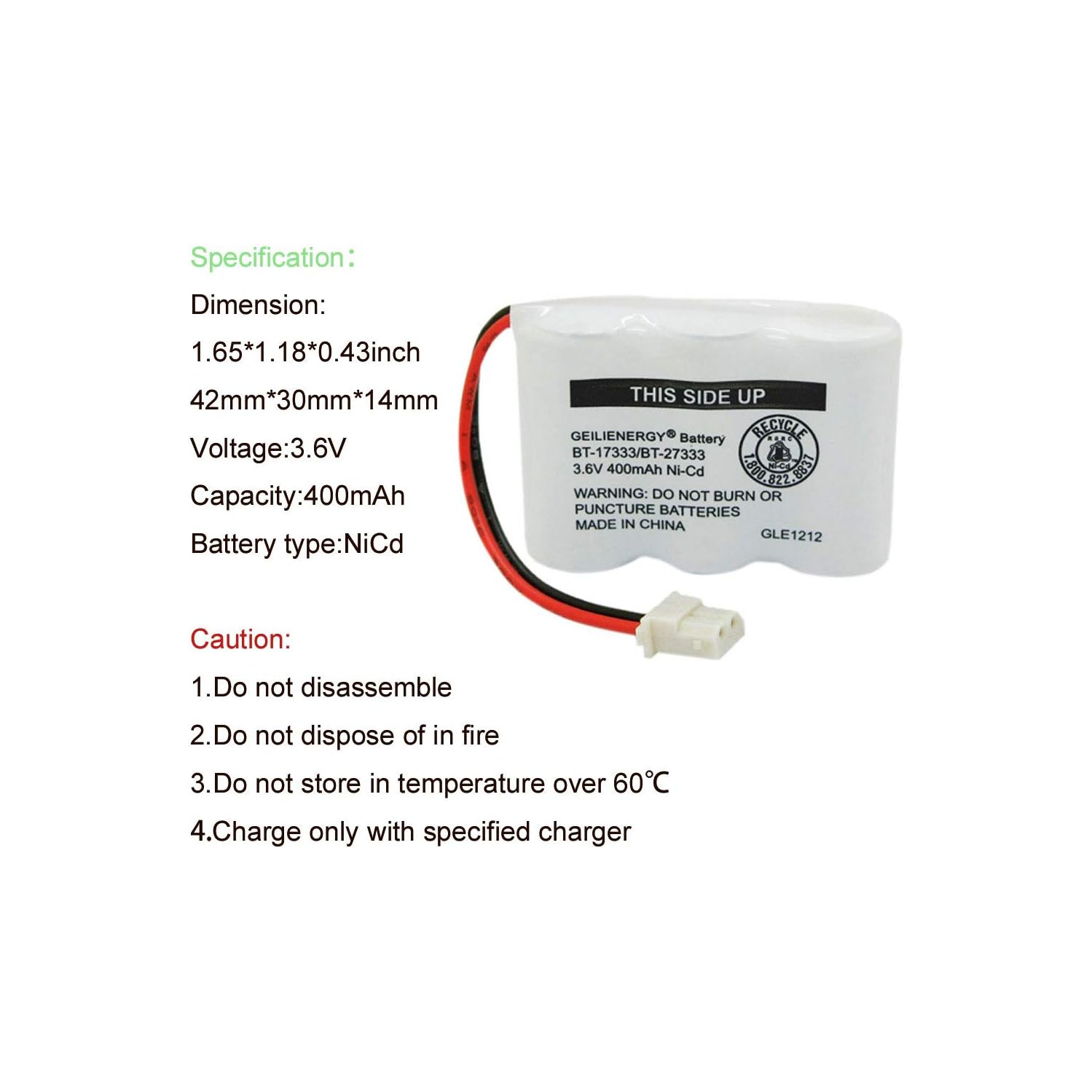 BT-17333 BT-27333 Handset Telephone Rechargeable y 2/3AA 3.6V NI-CD Cordless Phone y Compatible