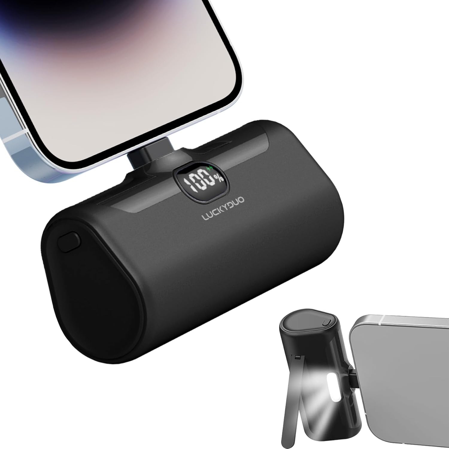 Portable Charger for iPhone with Phone Holder,5000mAh Ultra Compact Small Power Bank with Display,Mini