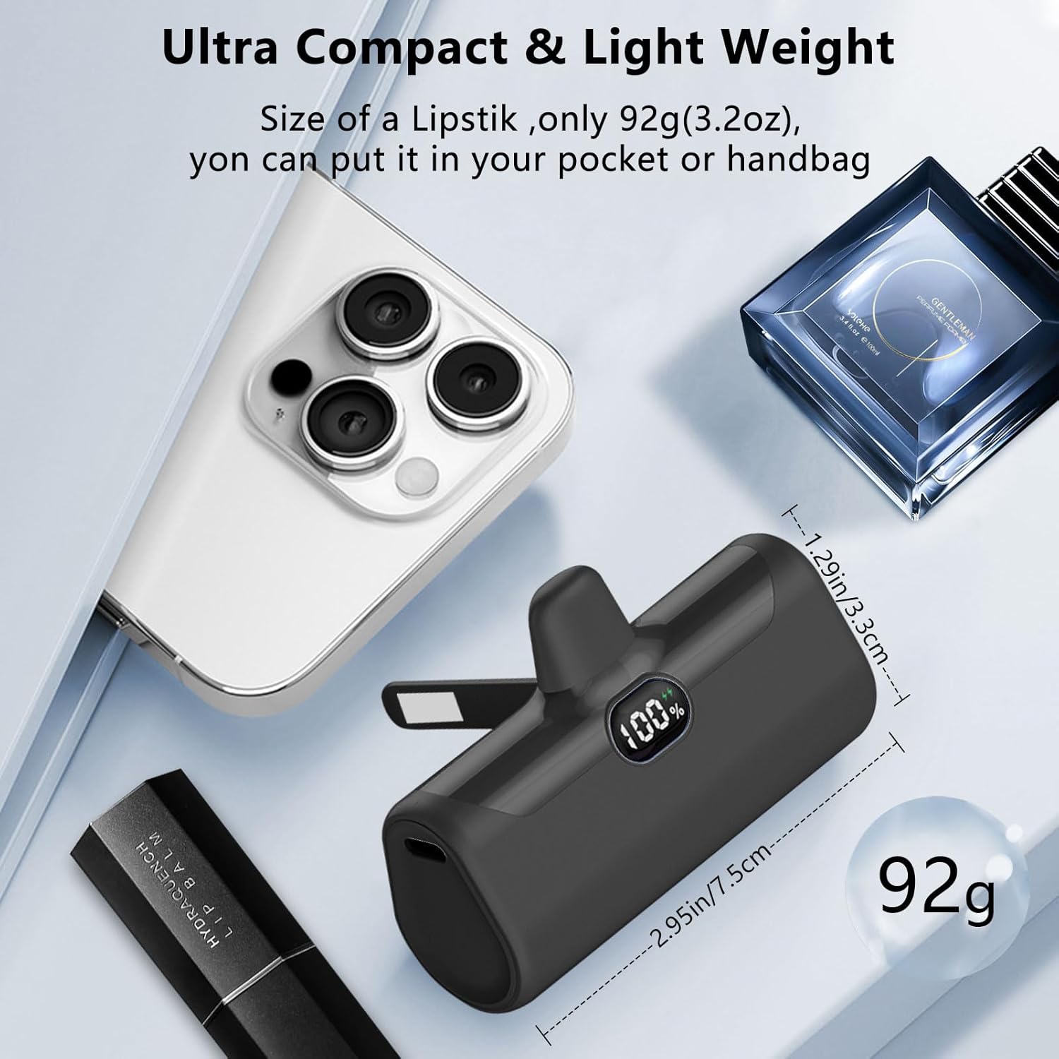 Portable Charger for iPhone with Phone Holder,5000mAh Ultra Compact Small Power Bank with Display,Mini