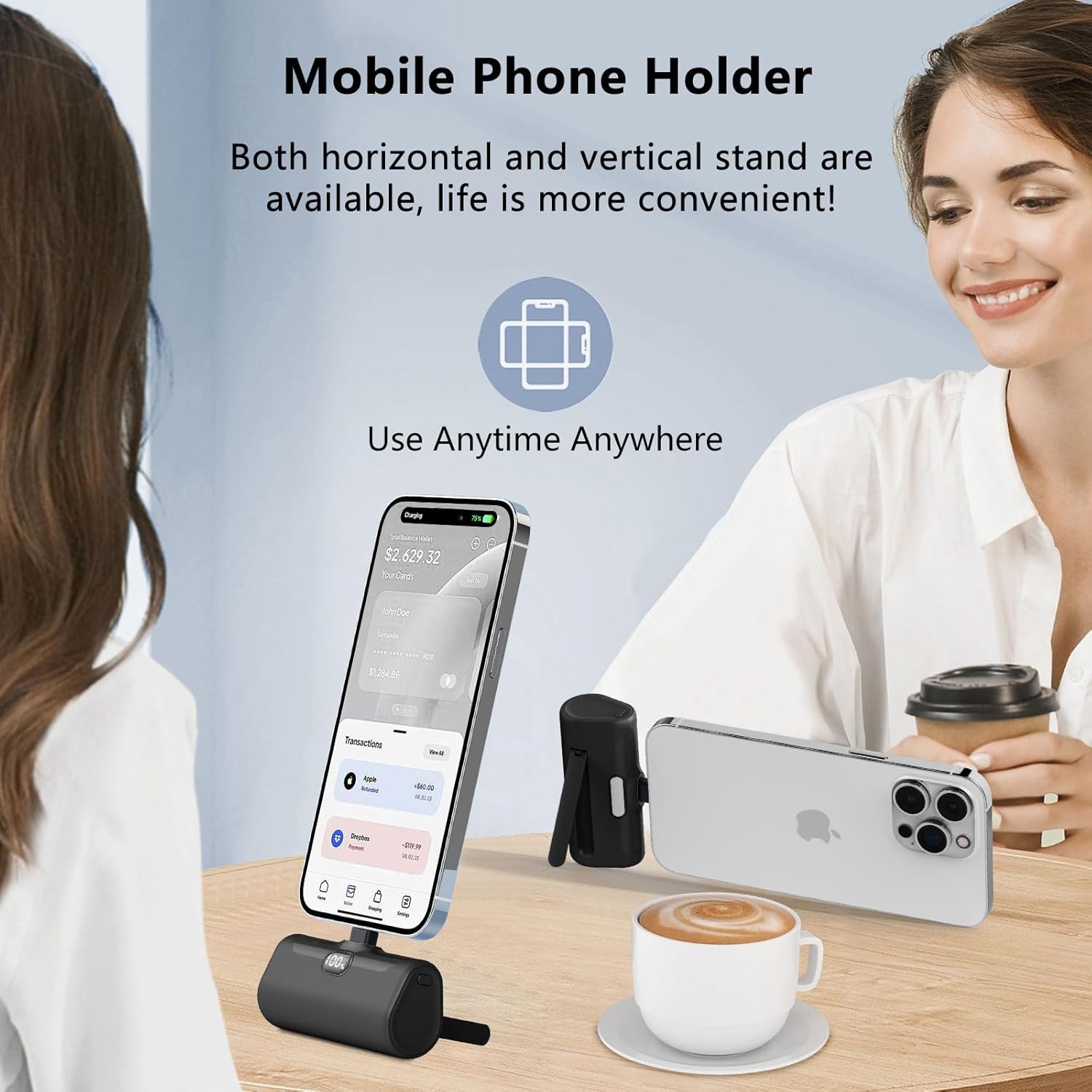 Portable Charger for iPhone with Phone Holder,5000mAh Ultra Compact Small Power Bank with Display,Mini