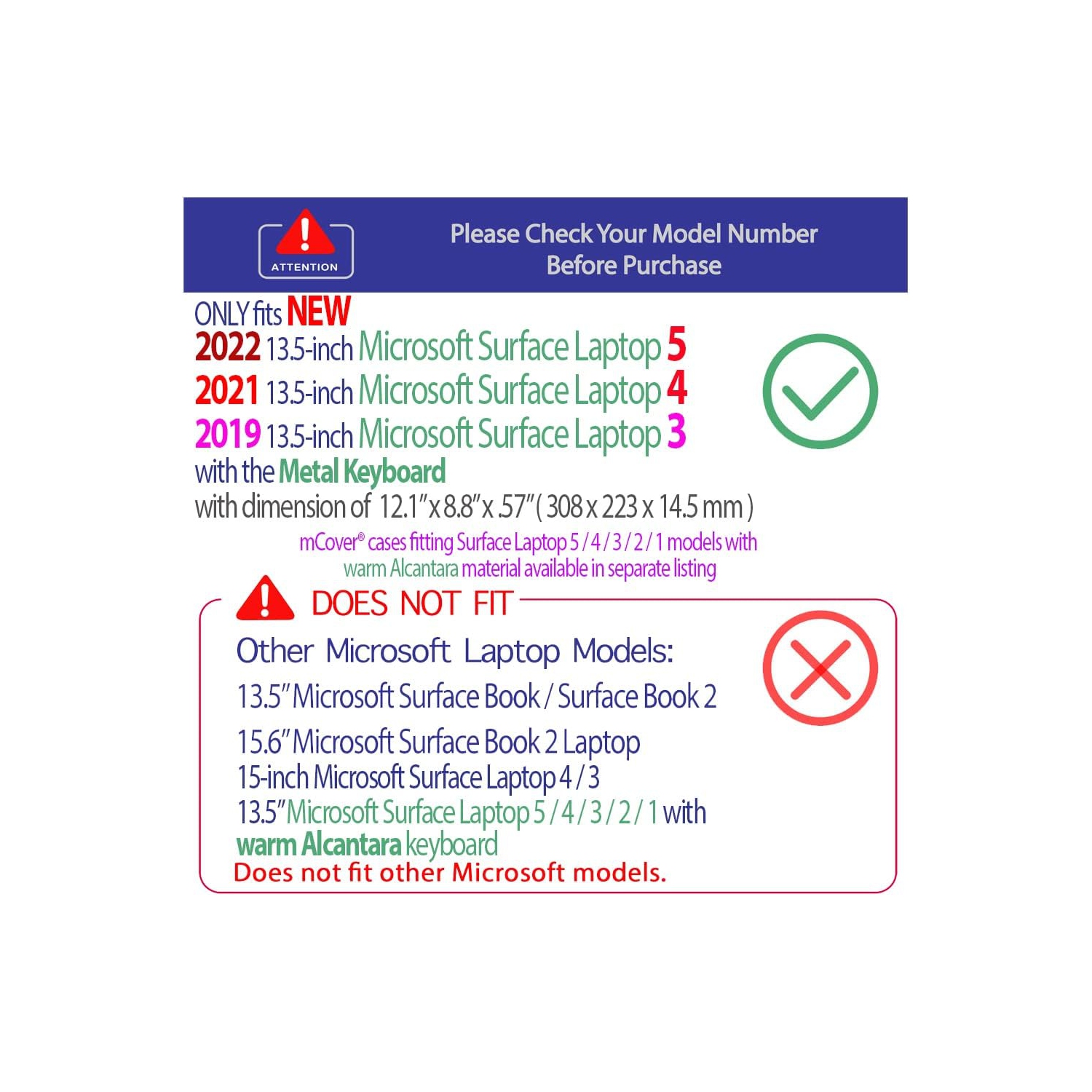 Hard Shell Case for 13.5-inch rosoft Surface Laptop 5/4 / 3/2 / 1 Computer with Metal Keyboard (**Not fit