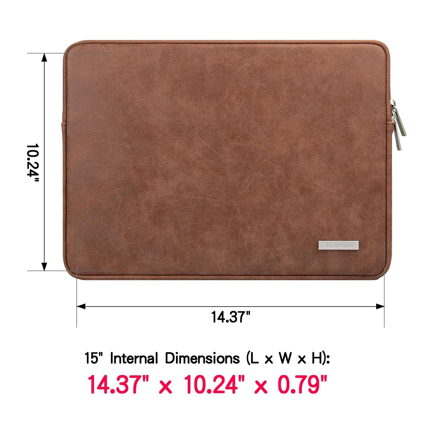 RAINYEAR Housse pour portable de 15&nbsp;po Étui en cuir PU suède protecteur Housse à fermeture à glissière rembourrée Sac de transport résistant à
