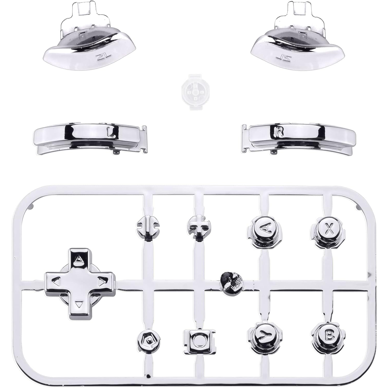 Chrome argenté brillant de remplacement ABXY Home Capture Plus moins les touches Dpad L R ZL ZR Trigger pour commutateur NS