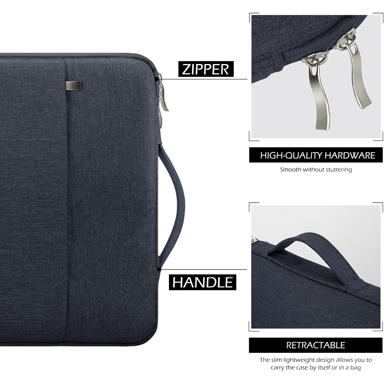 Housse aYoung pour portable de 15,6 po avec pochette avant à poignée rétractable pour ordinateur compatible avec 15,6 po