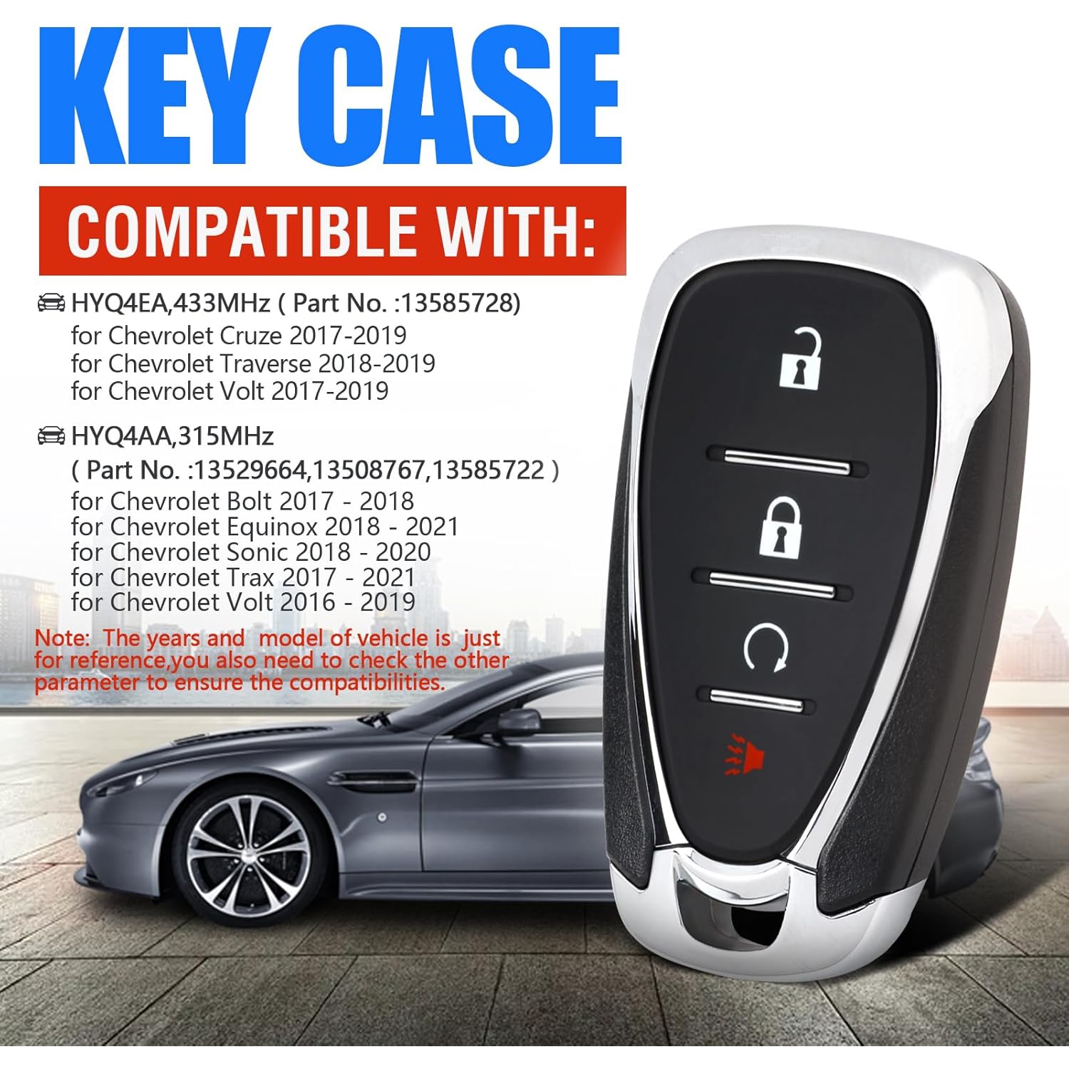 Remplacement de la coque de l'étui de porte-clés d'entrée de clé de voiture avec clé d'urgence non coupée 4 boutons pour Chevrolet Cruze