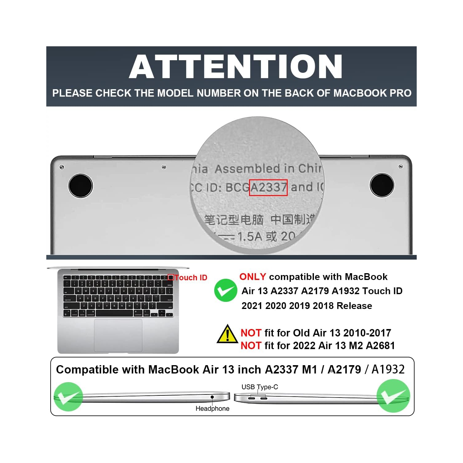 for 13 inch MacBook Air Case 2021 2020 2019 2018, Ultra-Thin Lightweight Cover for MacBook Air 13.3 M1 A2337