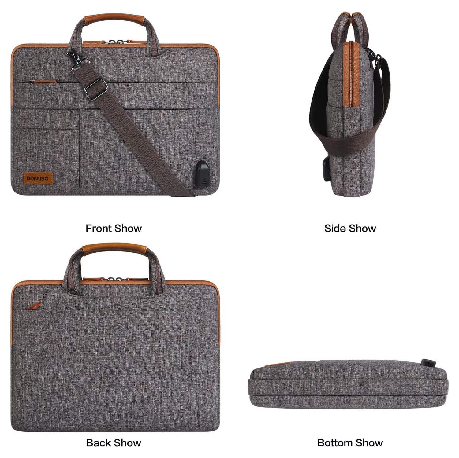 10 Inch Multi-Functional Laptop Sleeve Business Briefcase Messenger Bag with USB Charging Port for 10.1-10.5