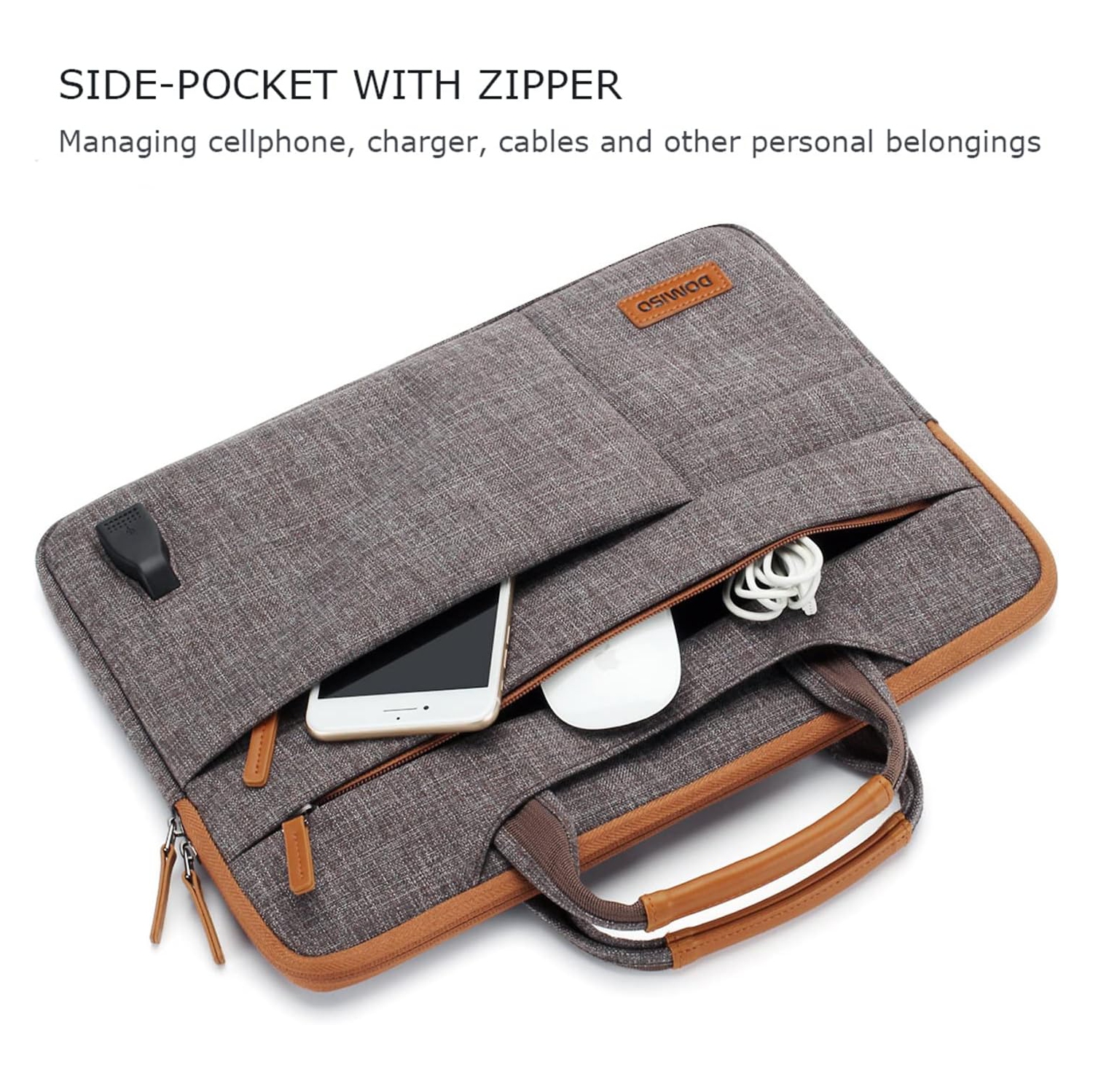 10 Inch Multi-Functional Laptop Sleeve Business Briefcase Messenger Bag with USB Charging Port for 10.1-10.5