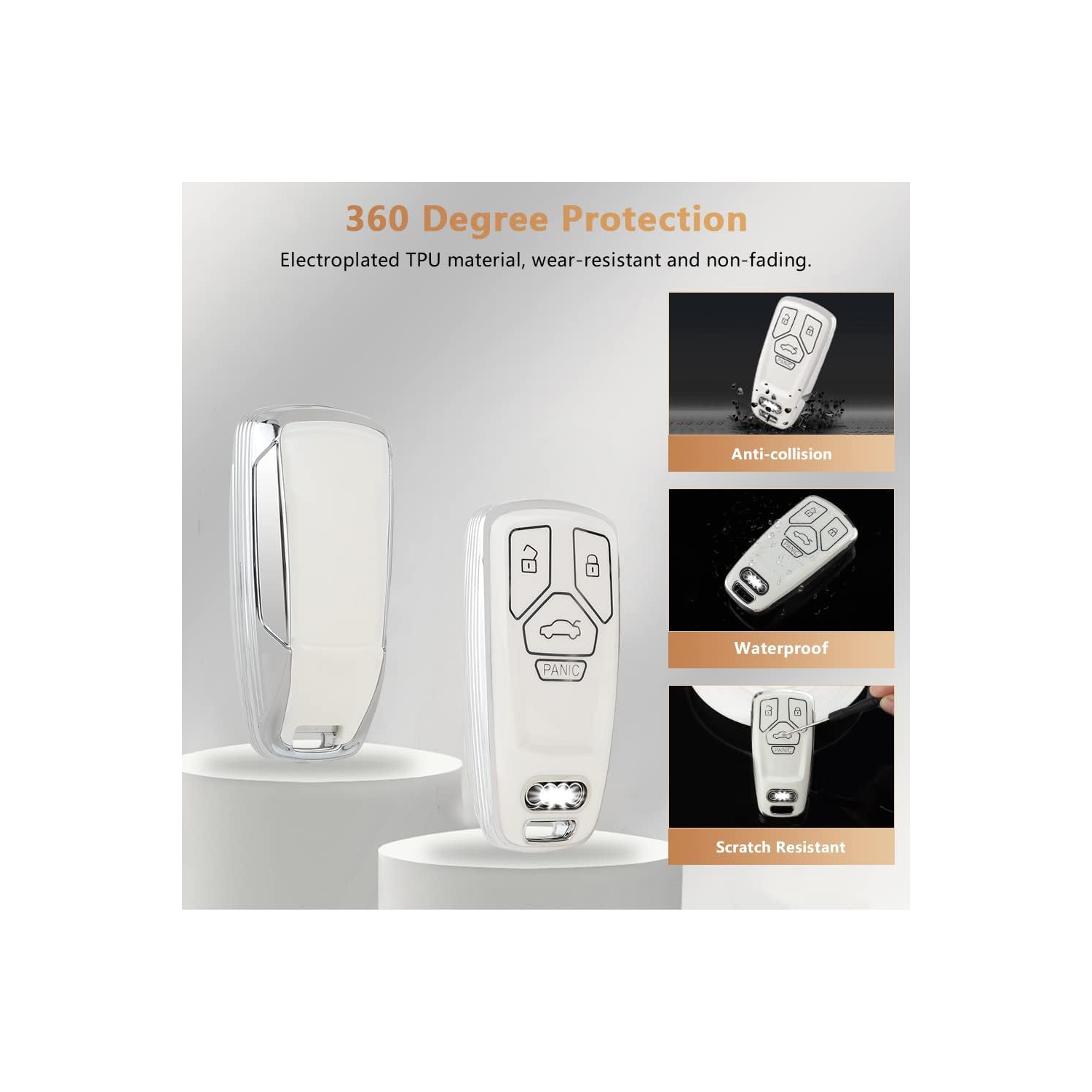 TPU Key Fob Cover for Audi Accessories White Gold Car Keys Case Shell Protector for Audi A4 A5 Q5 Q7 RS5 SQ5 S4