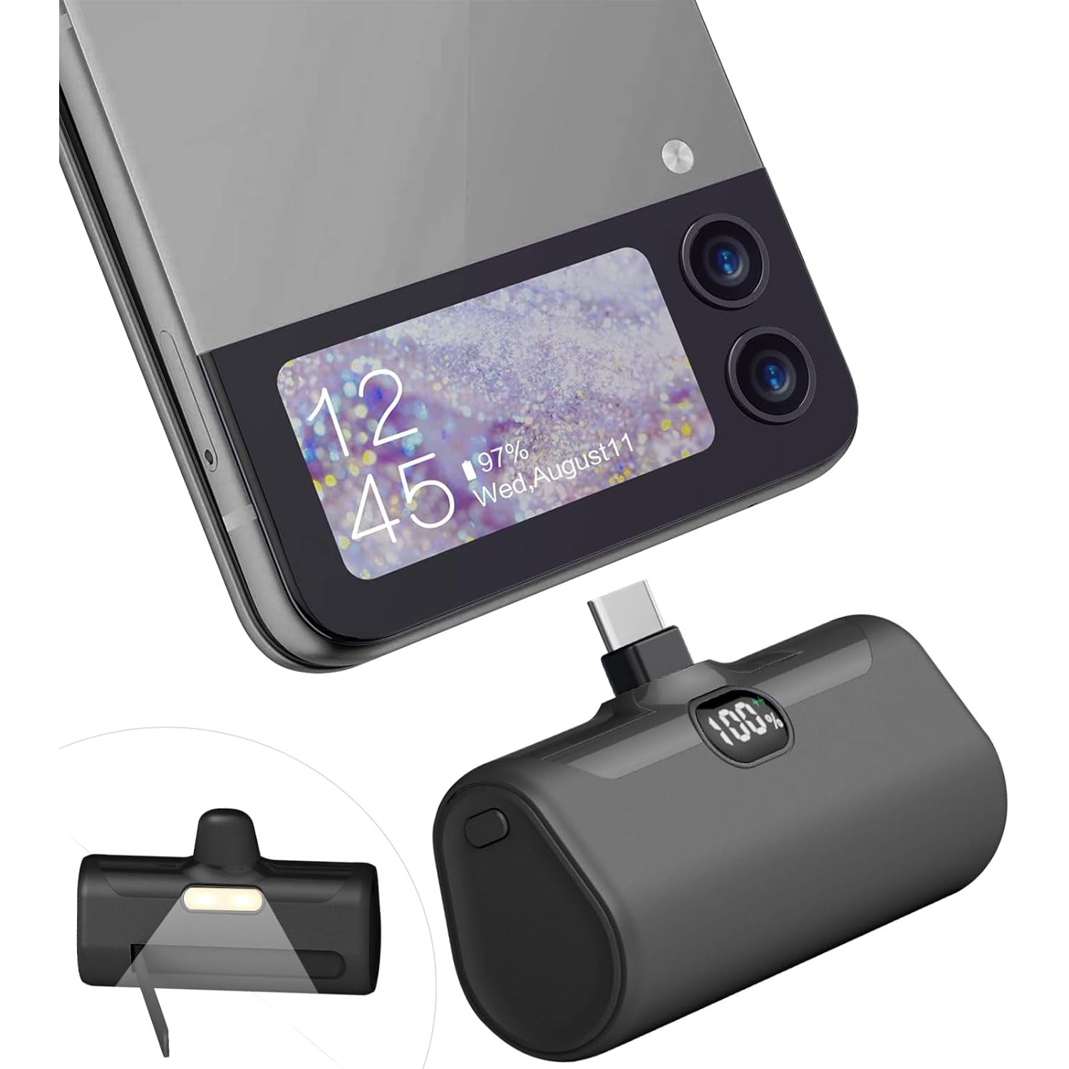 Portable Charger for iPhone 15 with Phone Holder,5000mAh Small USB C Power Bank with 12W PD Display, Mini