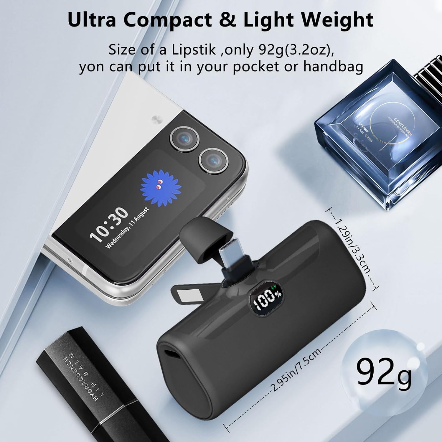 Portable Charger for iPhone 15 with Phone Holder,5000mAh Small USB C Power Bank with 12W PD Display, Mini