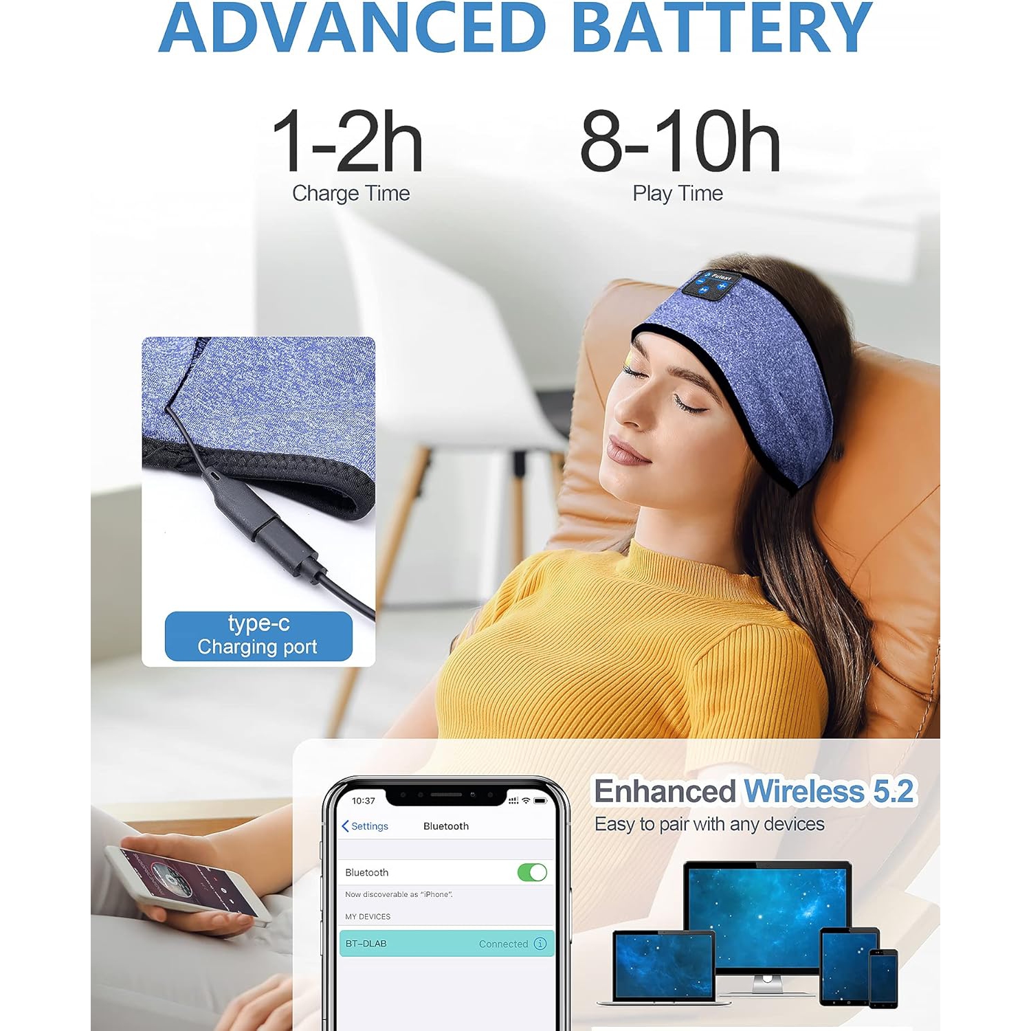 Sleep Headphones Bluetooth Sports Head, Sports Head Headphones with Ultra-Thin HD Stereo