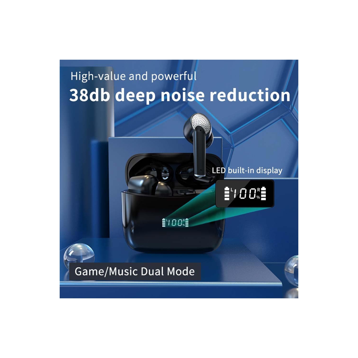 Bluetooth 5.3 Earbuds with ENC ANC 38dB Noise Cancellation, IPX5 Water-Resistant, Stereo Deep B, 40 Hours