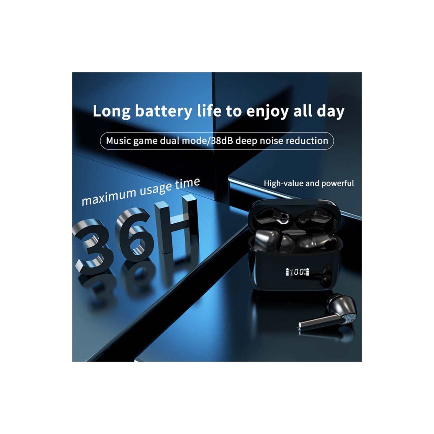 Bluetooth 5.3 Earbuds with ENC ANC 38dB Noise Cancellation, IPX5 Water-Resistant, Stereo Deep B, 40 Hours