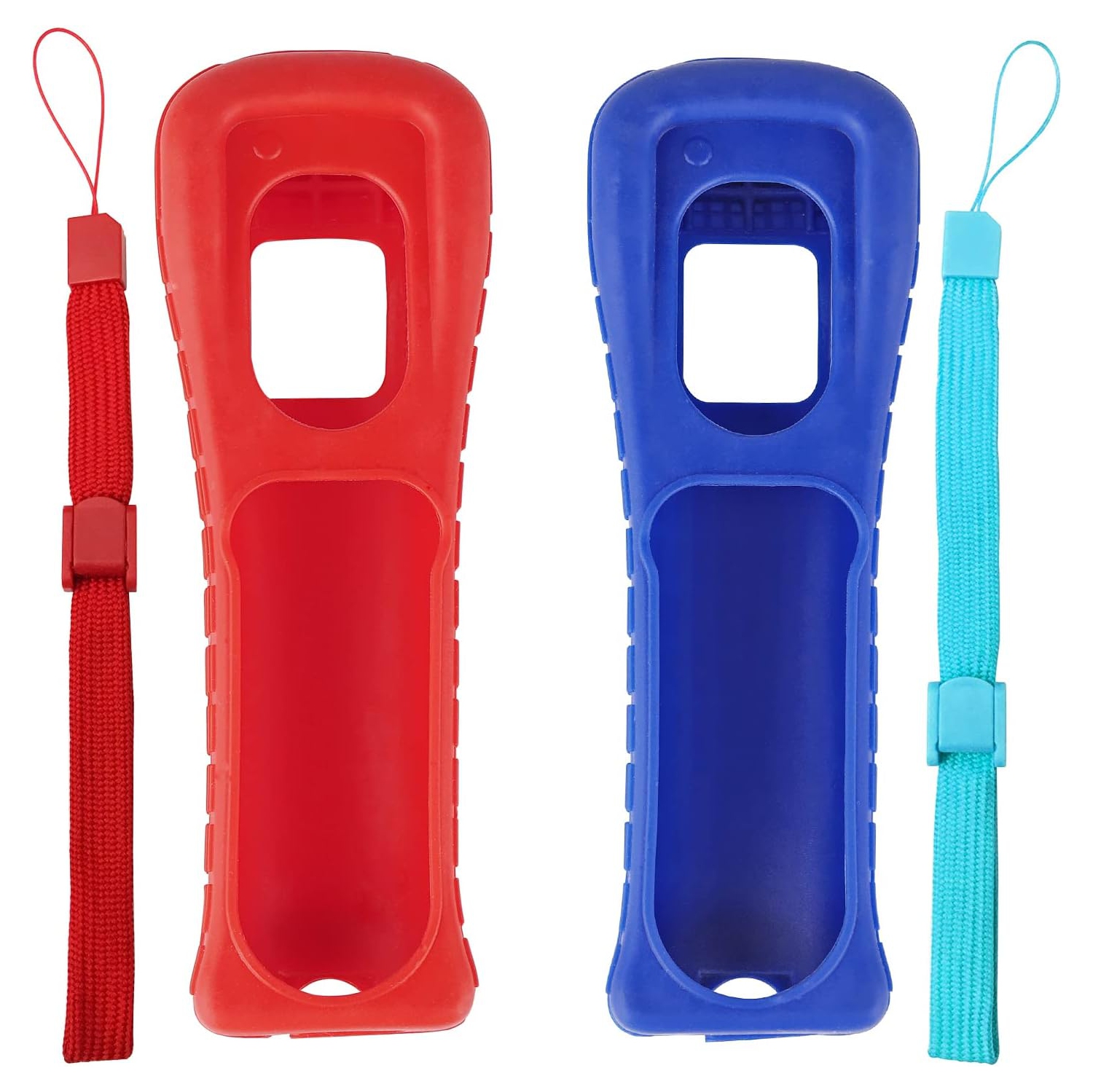 2X Silicone Skin Case Cover with Wrist Strap for Wii Remote Controller (Red+Blue)