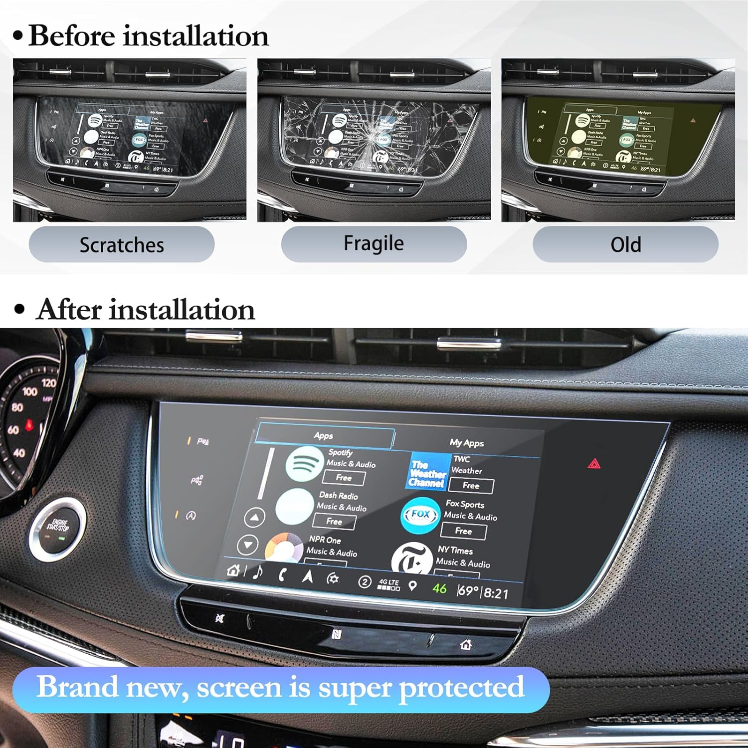 Protecteur d'écran pour Cadillac XT5 2017-2025 / 2020-2025 Cadillac XT6 8 pouces écran de navigation 2017-2025 XT5