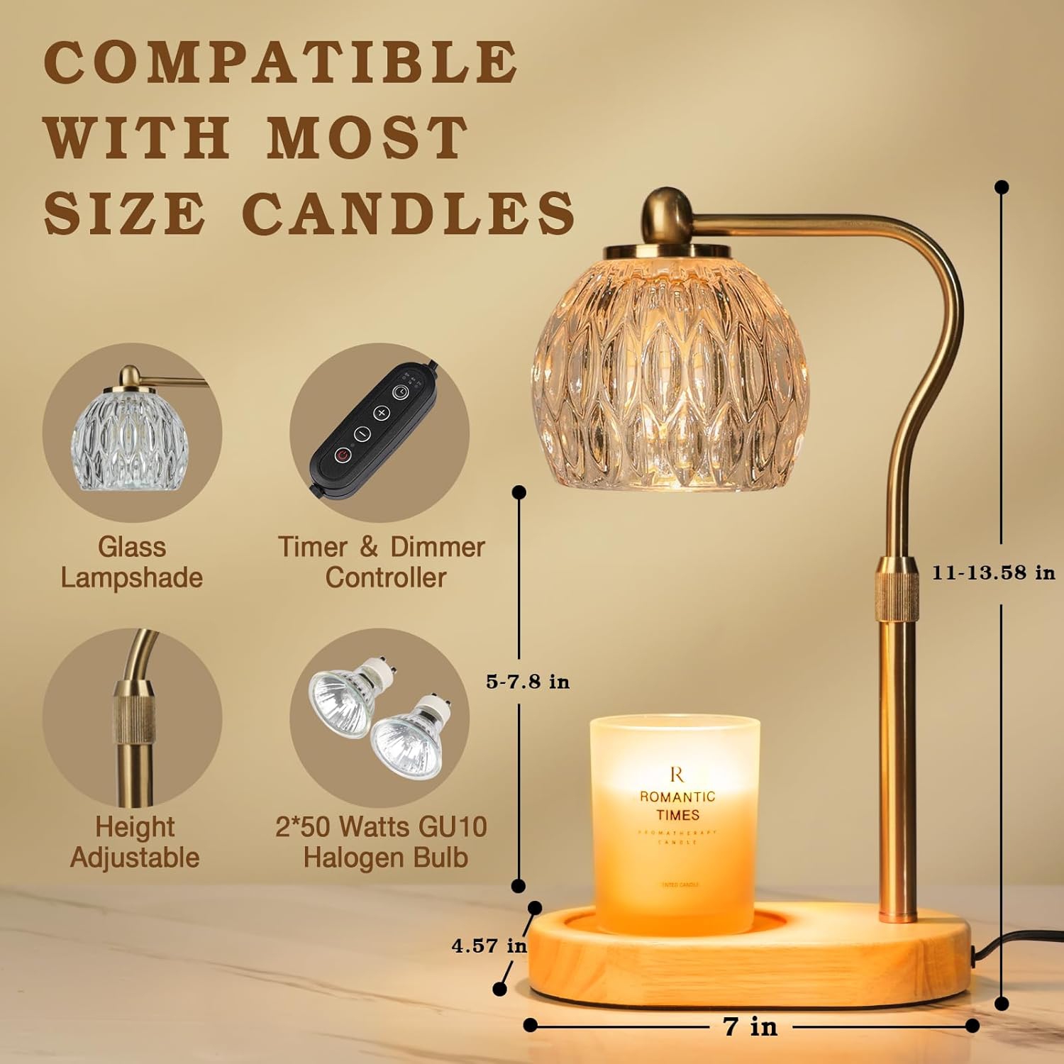 Bougie en verre avec minuterie, chauffe-chandelle rétro, cadeau d'anniversaire pour femmes, maman, femme amie, cadeau de chauffe-lampe, lampe à