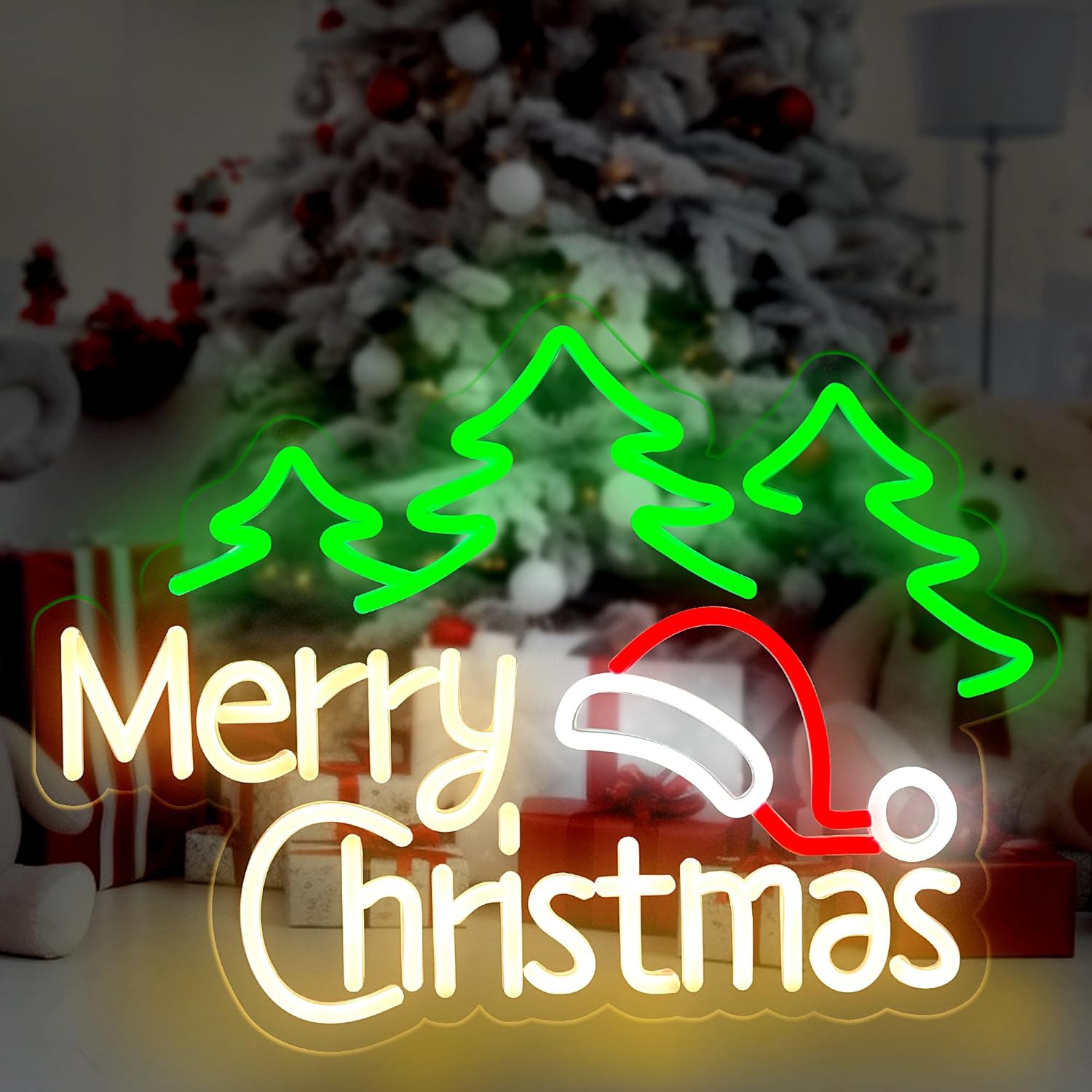 Christmas Neon Signs,Warmwhite Xmas LED Neon Light for Wall Decor,USB Powered Santa Claus Sign Tree/Deer/Snowman Shaped Decoration Wall Lights