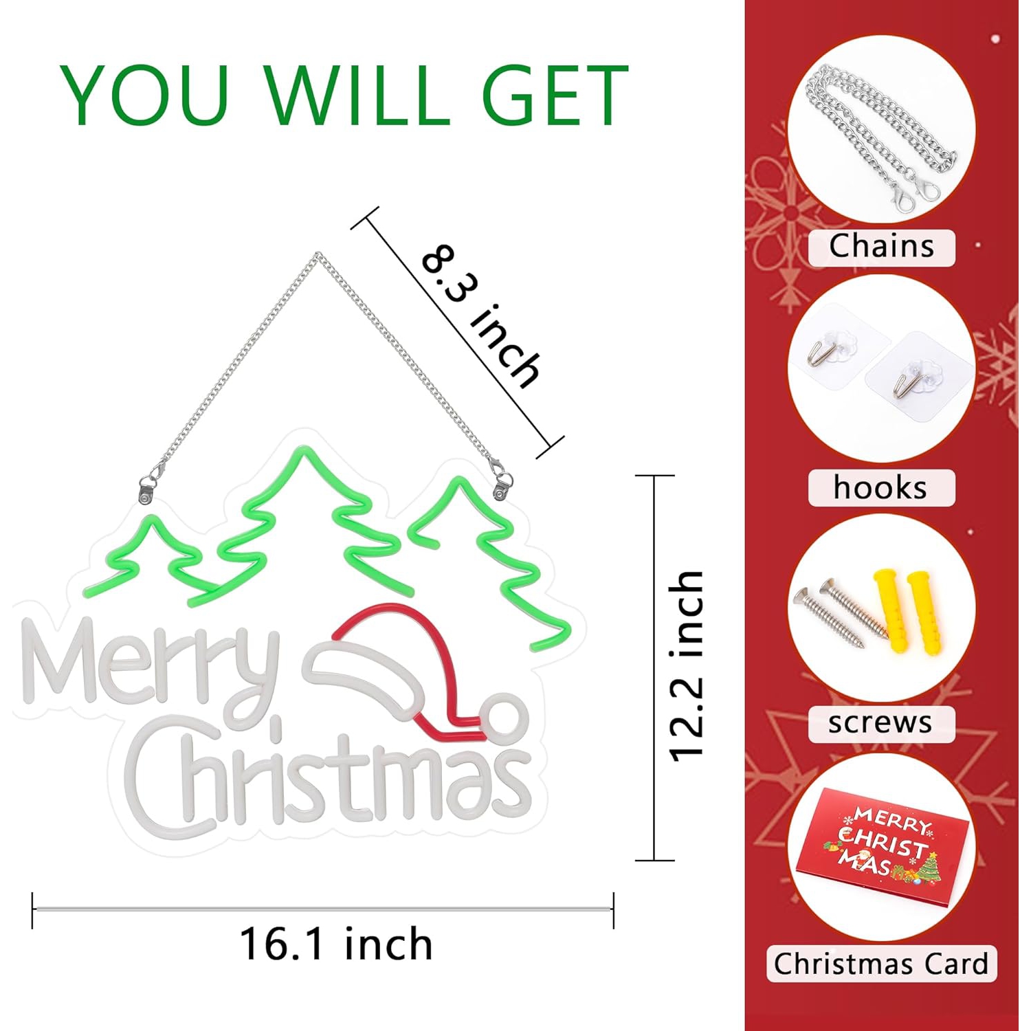 Christmas Neon Signs,Warmwhite Xmas LED Neon Light for Wall Decor,USB Powered Santa Claus Sign Tree/Deer/Snowman Shaped Decoration Wall Lights