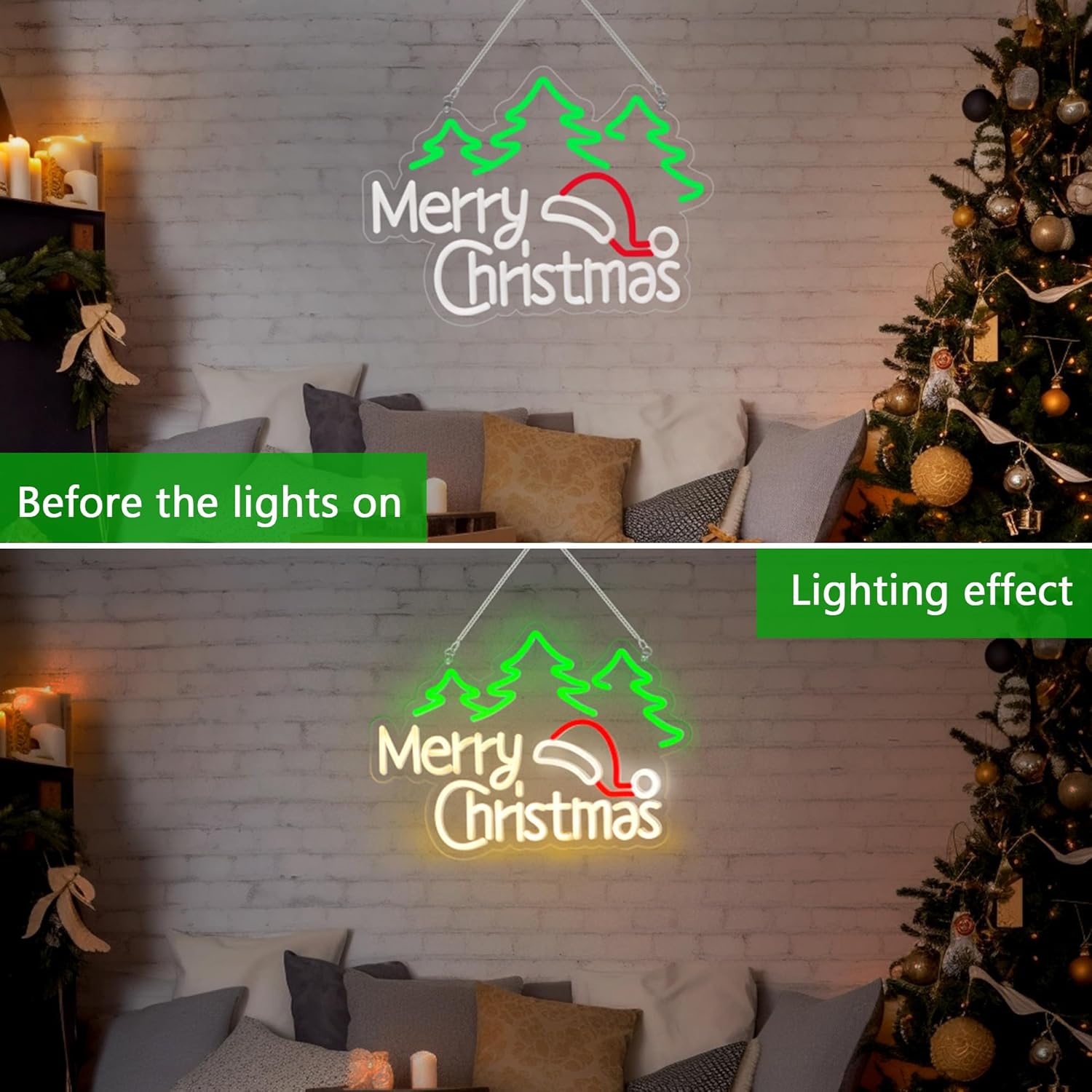 Christmas Neon Signs,Warmwhite Xmas LED Neon Light for Wall Decor,USB Powered Santa Claus Sign Tree/Deer/Snowman Shaped Decoration Wall Lights