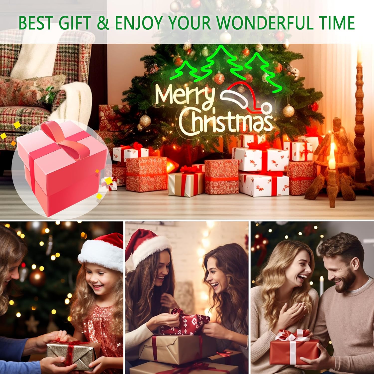 Christmas Neon Signs,Warmwhite Xmas LED Neon Light for Wall Decor,USB Powered Santa Claus Sign Tree/Deer/Snowman Shaped Decoration Wall Lights