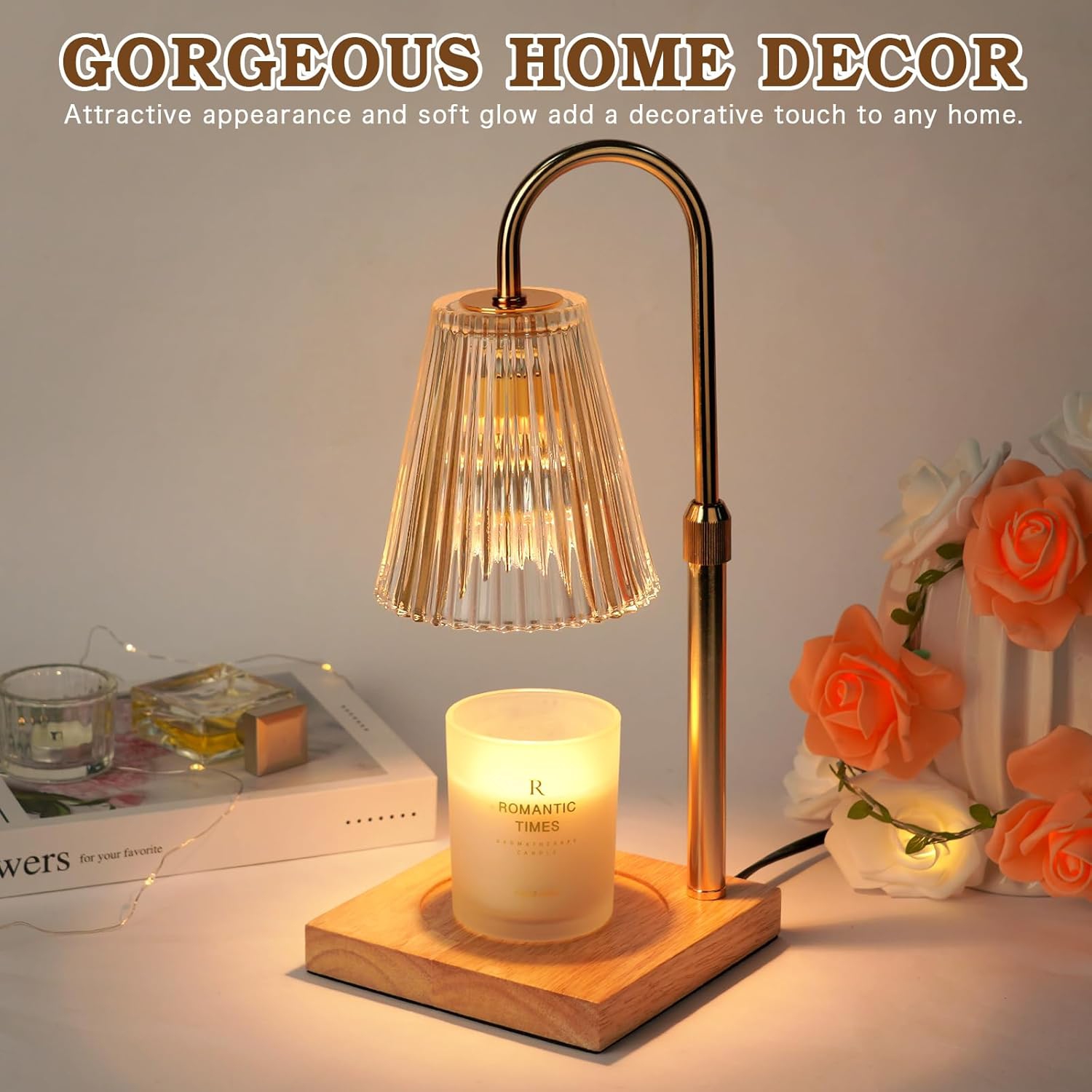 Lampe chauffante en verre avec minuterie, chauffe-chandelle à intensité réglable pour bougies en pot, chauffe-bougie à hauteur réglable, décoration