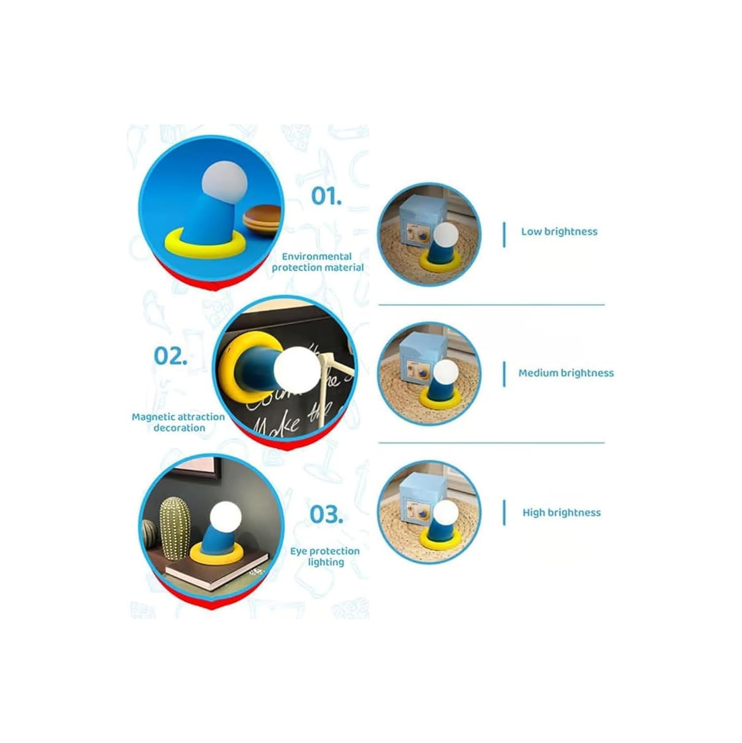 1-pcs Round Hand Clapping Lamp, Silicone Novelty Hand Lamp, Silicone Novelty Magnetic Night Lamp, 3 Level Adjustable, 30-Minute Adjustable Timing Fun