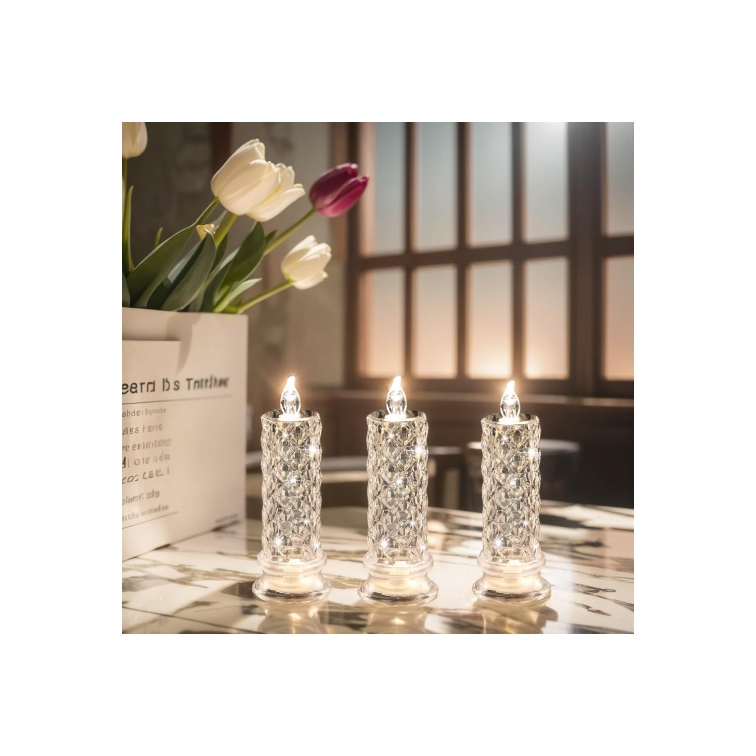 Rose Shadow LED Flameless Candles, 6PCS Romantic Battery Operated Candles Led Pillar Candles for Valentine's Day Romantic Propose Anniversary Wedding