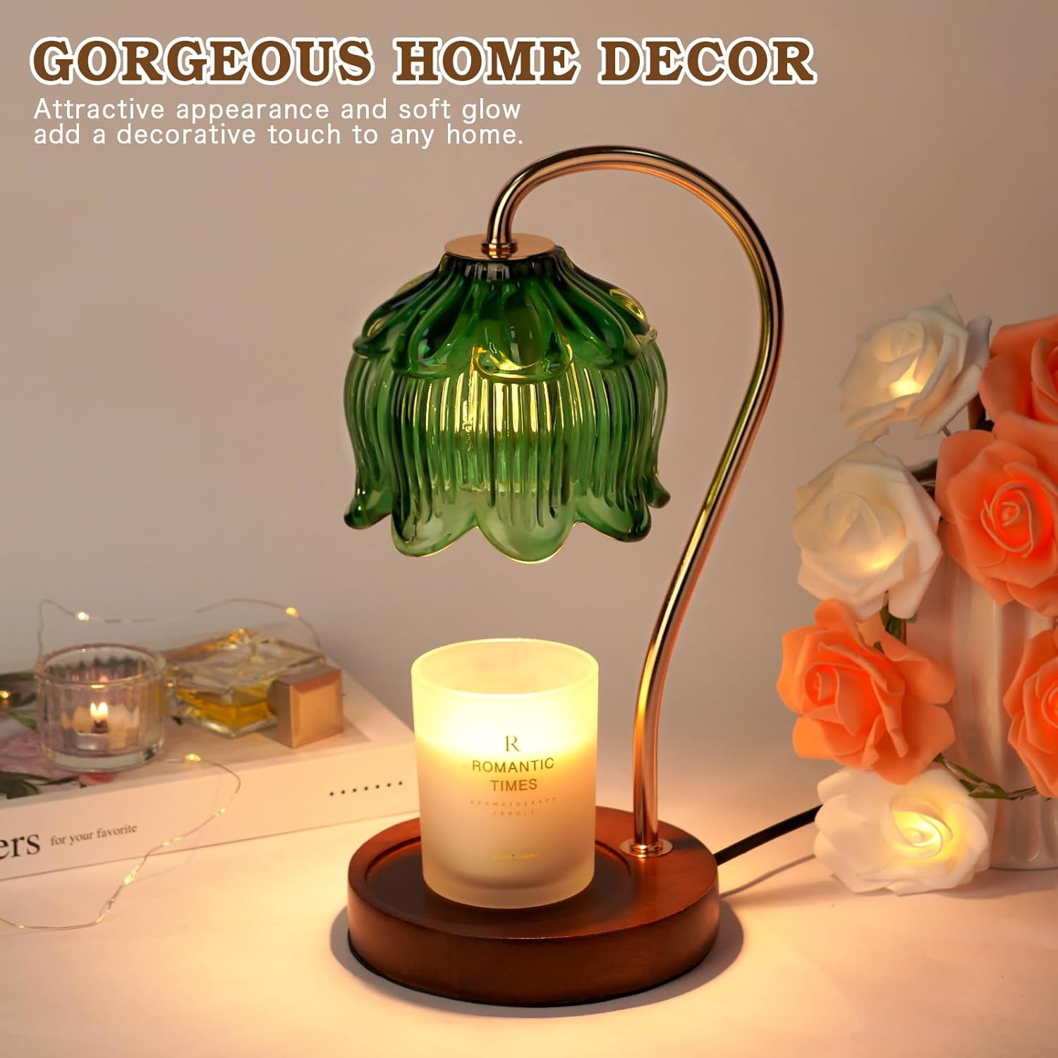 Flower Candle Warmer Lamp with Timer, Glass Candle Warmer Lamp, Birthday Gifts for Women, Mom, Female Friend, Electric Candle Lamp Warmer Gifts,