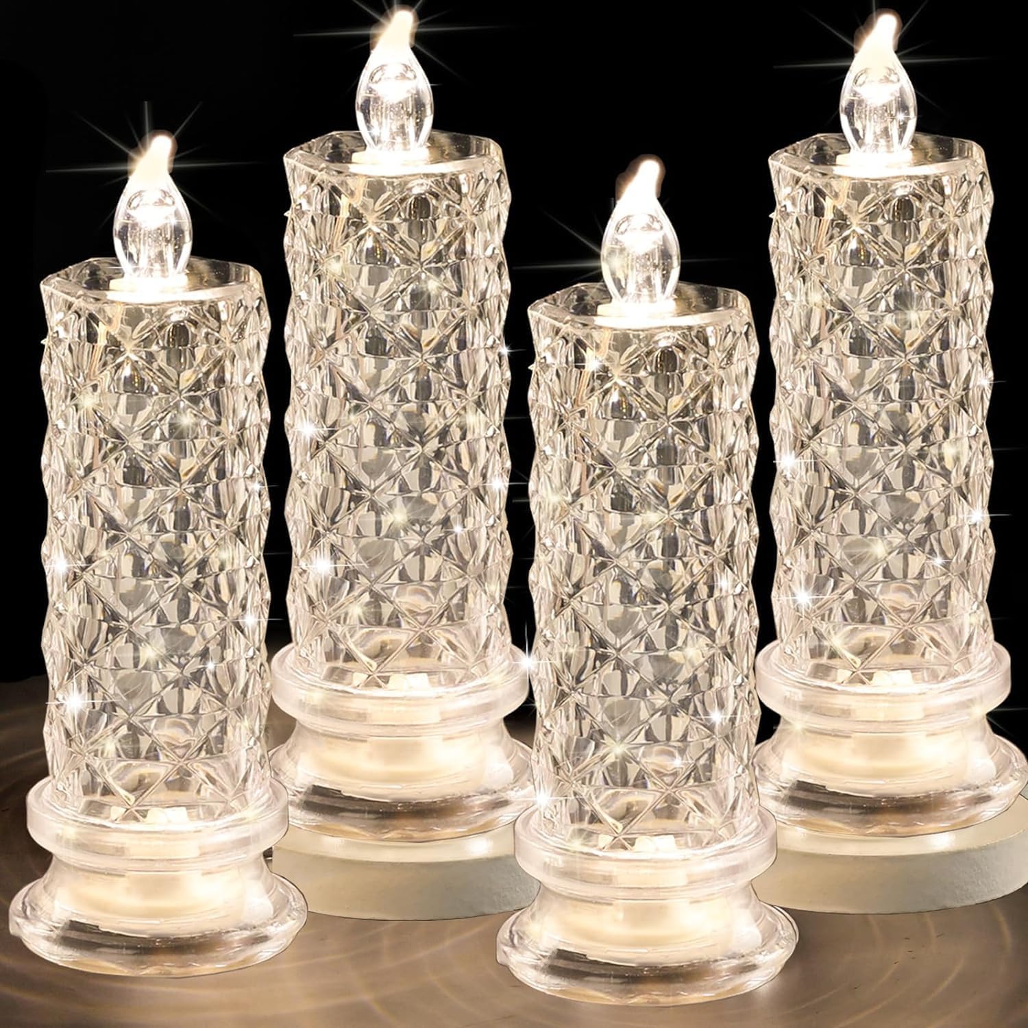 Rose Shadow LED Flameless Candles, 4PCS Romantic Battery Operated Candles Led Pillar Candles for Valentines Proposal Anniversary Wedding Christmas Decorations