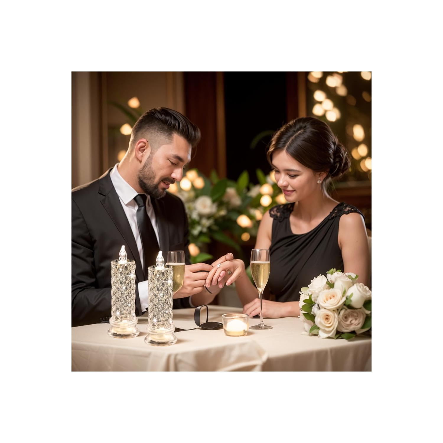 Bougies sans flamme Rose Shadow LED, 4PCS Bougies romantiques à piles Bougies piliers DEL pour la Saint-Valentin Proposer anniversaire de mariage