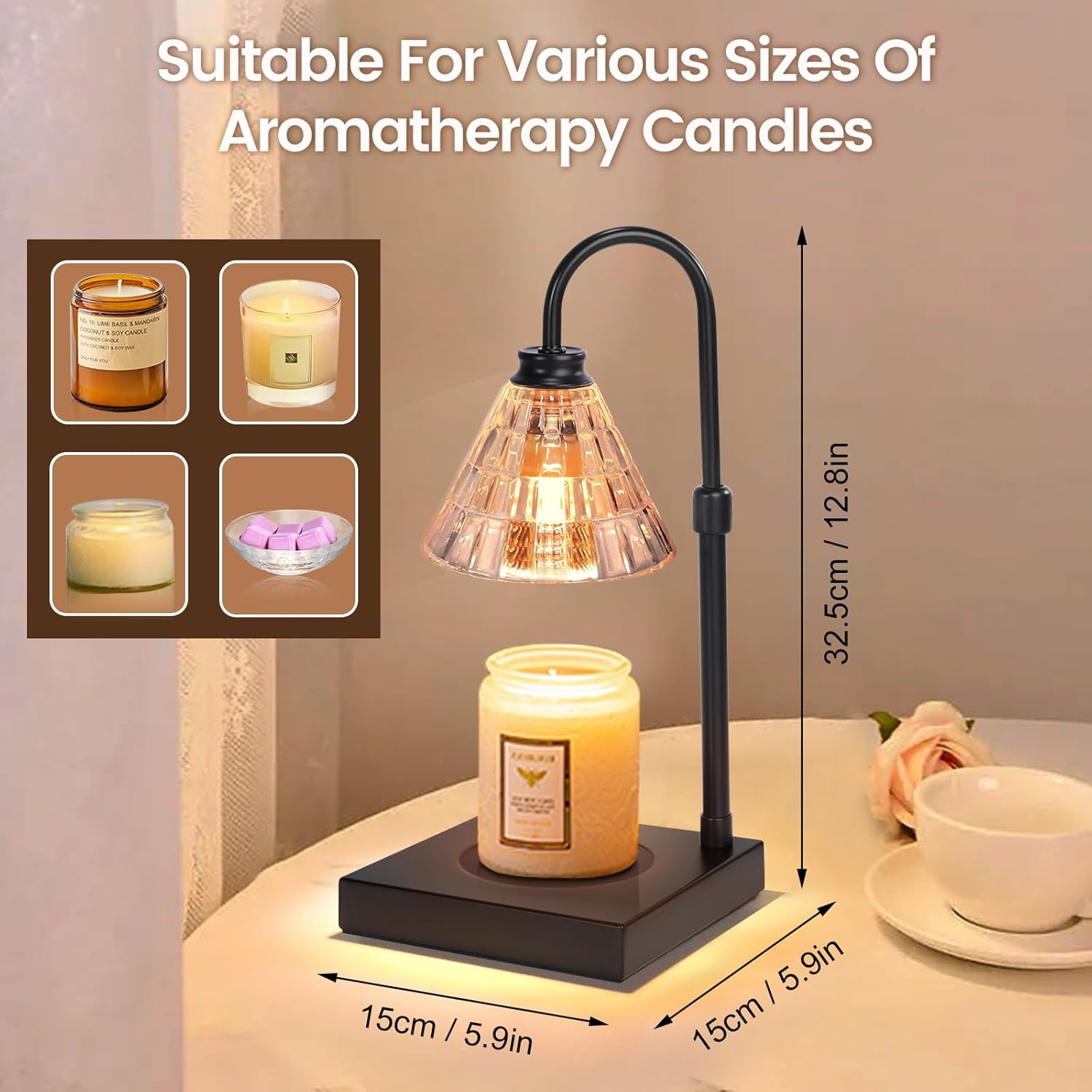 Chauffe-bougie Avec Minuterie LEIDIMUS - Dimmable, Hauteur Réglable, Compatible Pots Yankee Candle, Or Champagne - 7