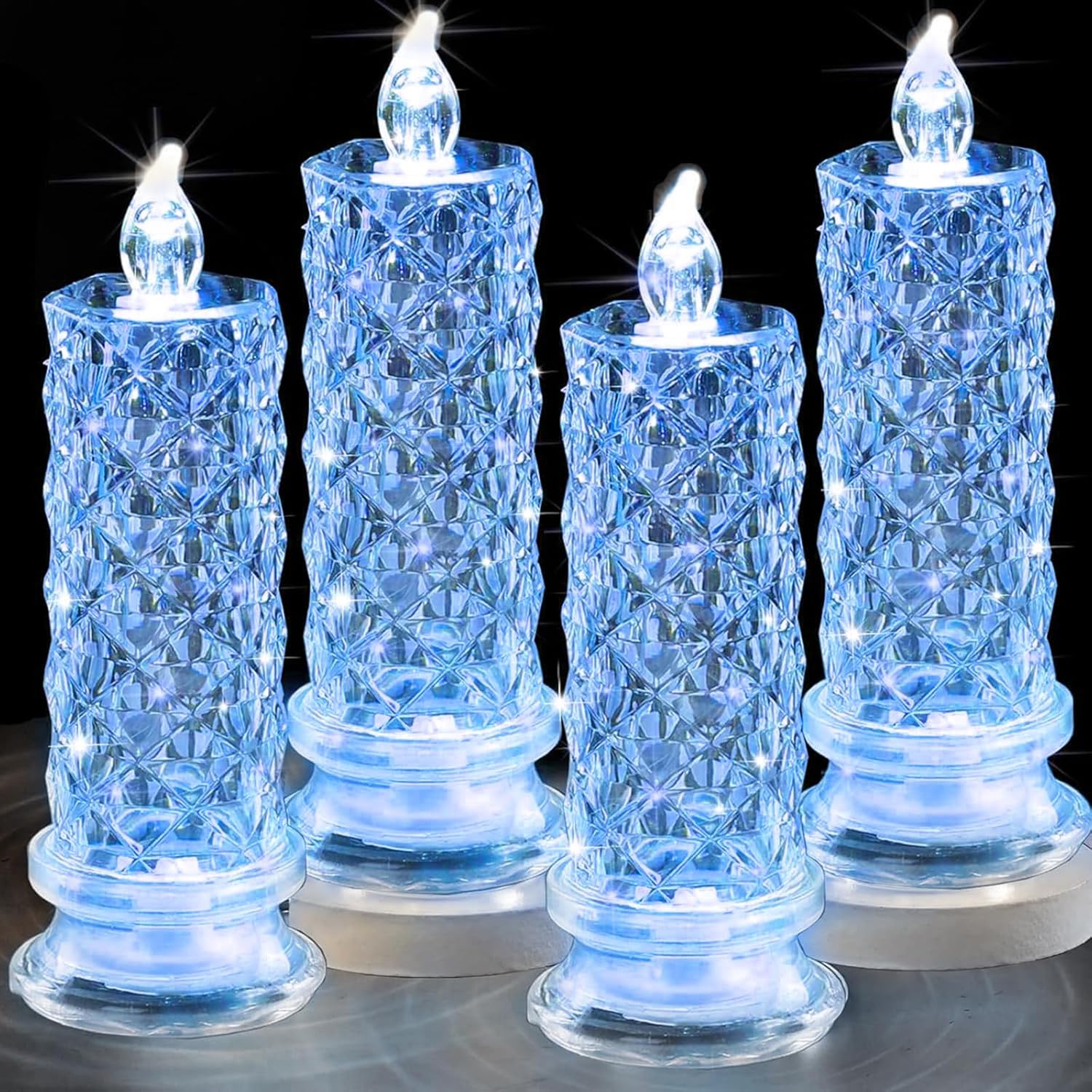 LED Candles, 4Pack Battery Operated Candles with Rose Light Halo, Romantic Flameless Pillar Candles for Valentine's Day Halloween Decorations