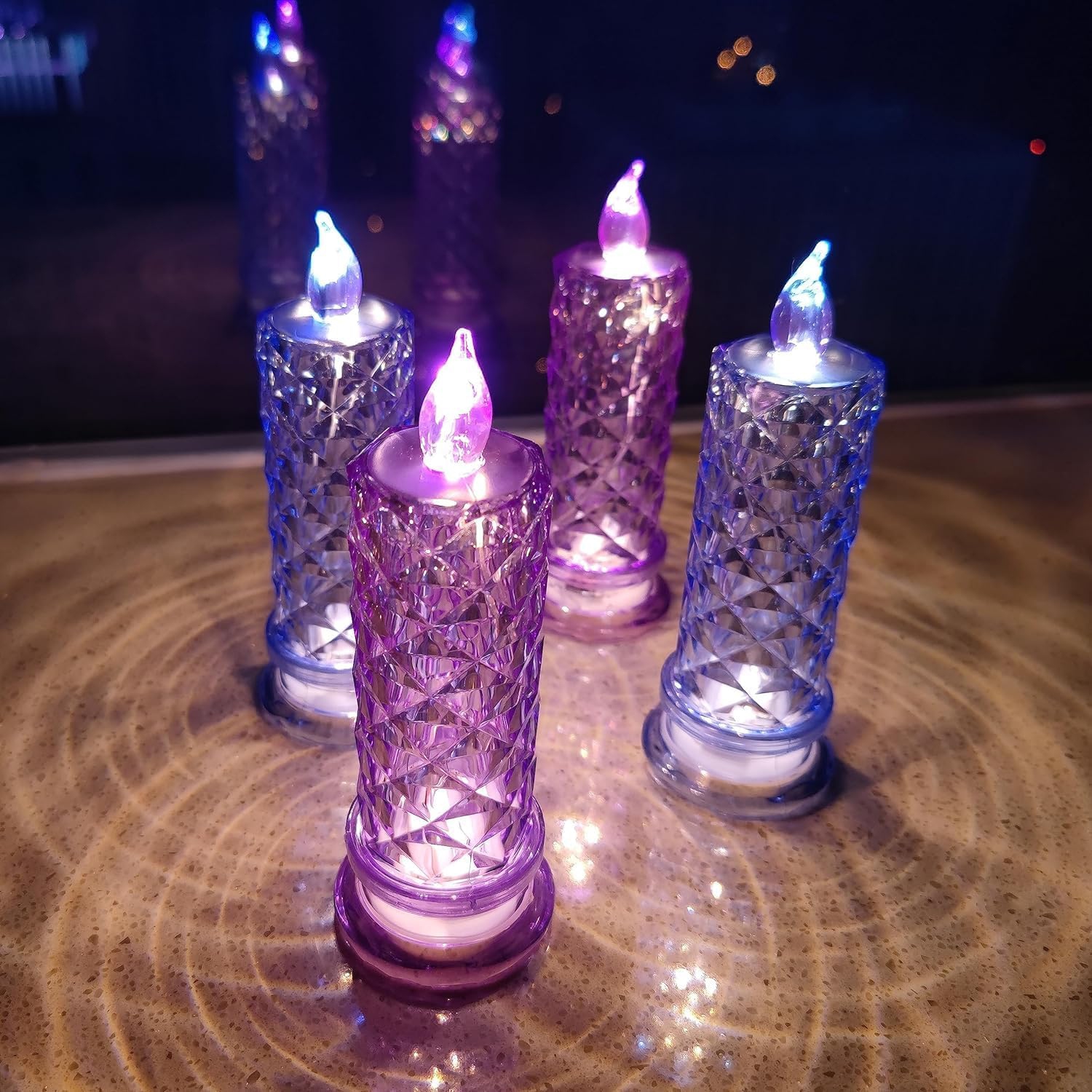 LED Candles, 4Pack Battery Operated Candles with Rose Light Halo, Romantic Flameless Pillar Candles for Valentine's Day Halloween Decorations