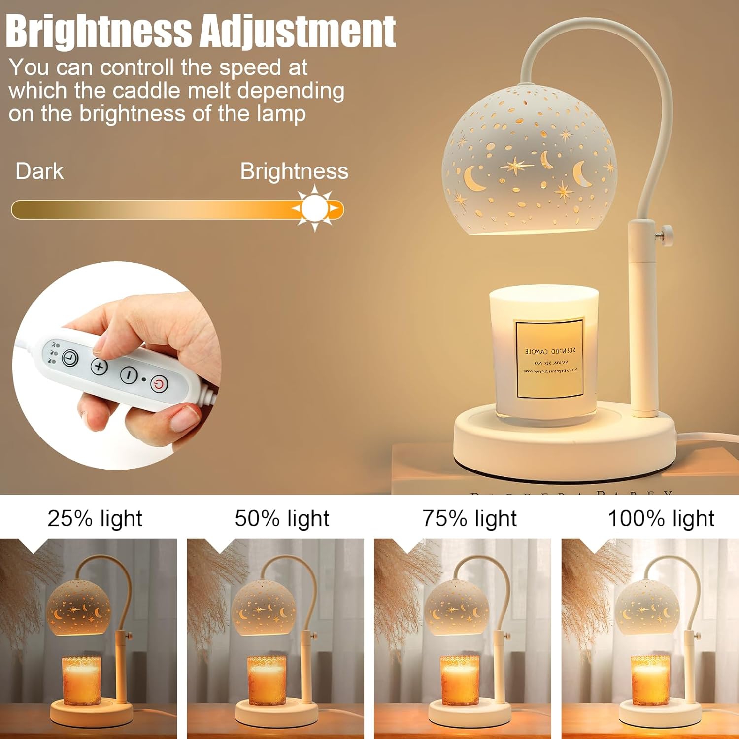Candle Warmer Lamp with Dimmer 2/4/8H Timer Candle Lamp Warmer Adjustable Height with 2 Bulbs, Dimmable Electric Candle Warming Lamp