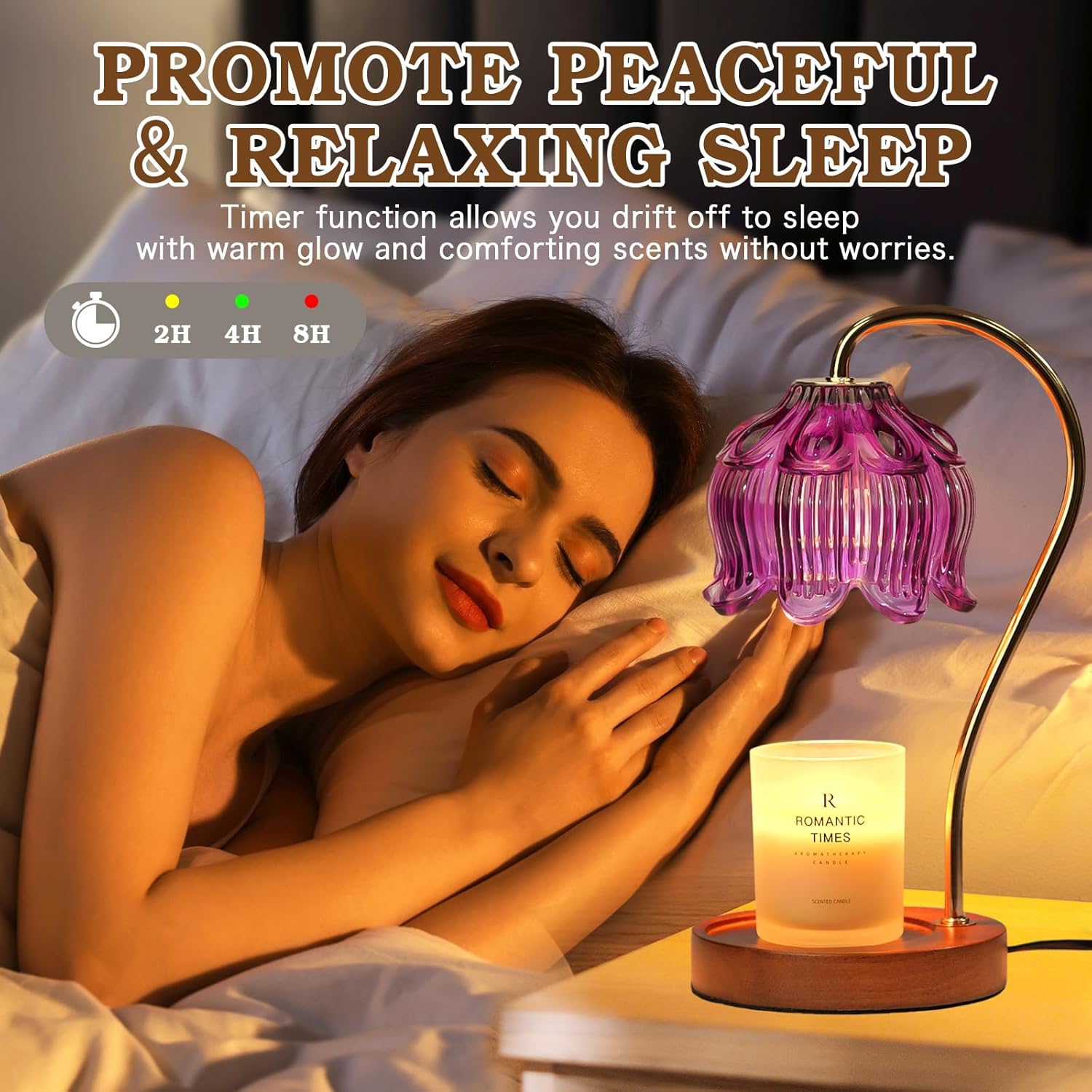 Purple Candle Warmer Lamp with Timer, Electric Candle Warmer Lamp, Birthday Gift for Women, Mom, Female Friend, Flower Candle Warmer Gifts for Candle