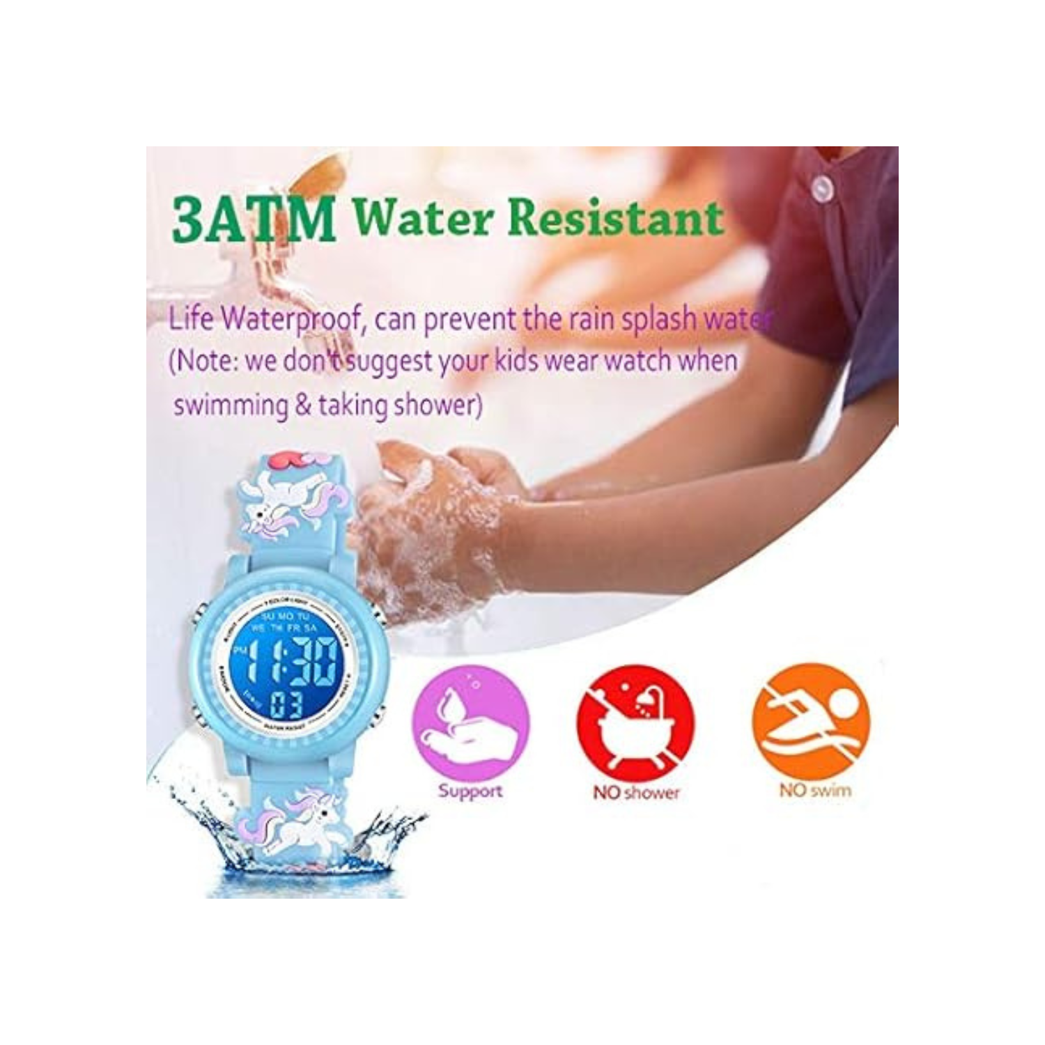Kids Watches 3D Cartoon Waterproof 7 Color Lights Toddler Wrist Digital Watch with Alarm Stopwatch for 3-10 Year Girls Little Child